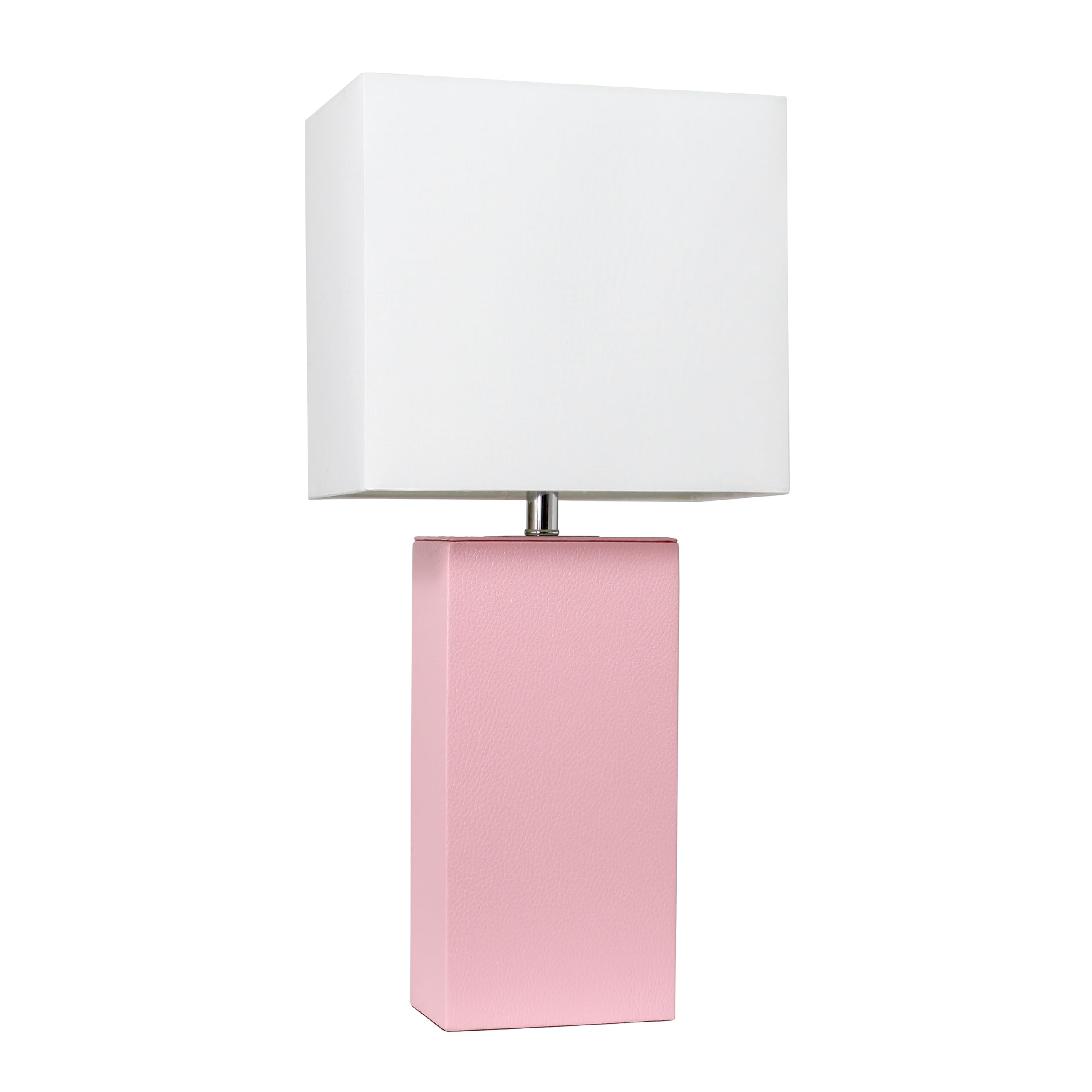 LALIA HOME Leather Base Bedside Table Lamp, 21in, Pink, White Fabric Shade, Model LHT-3008