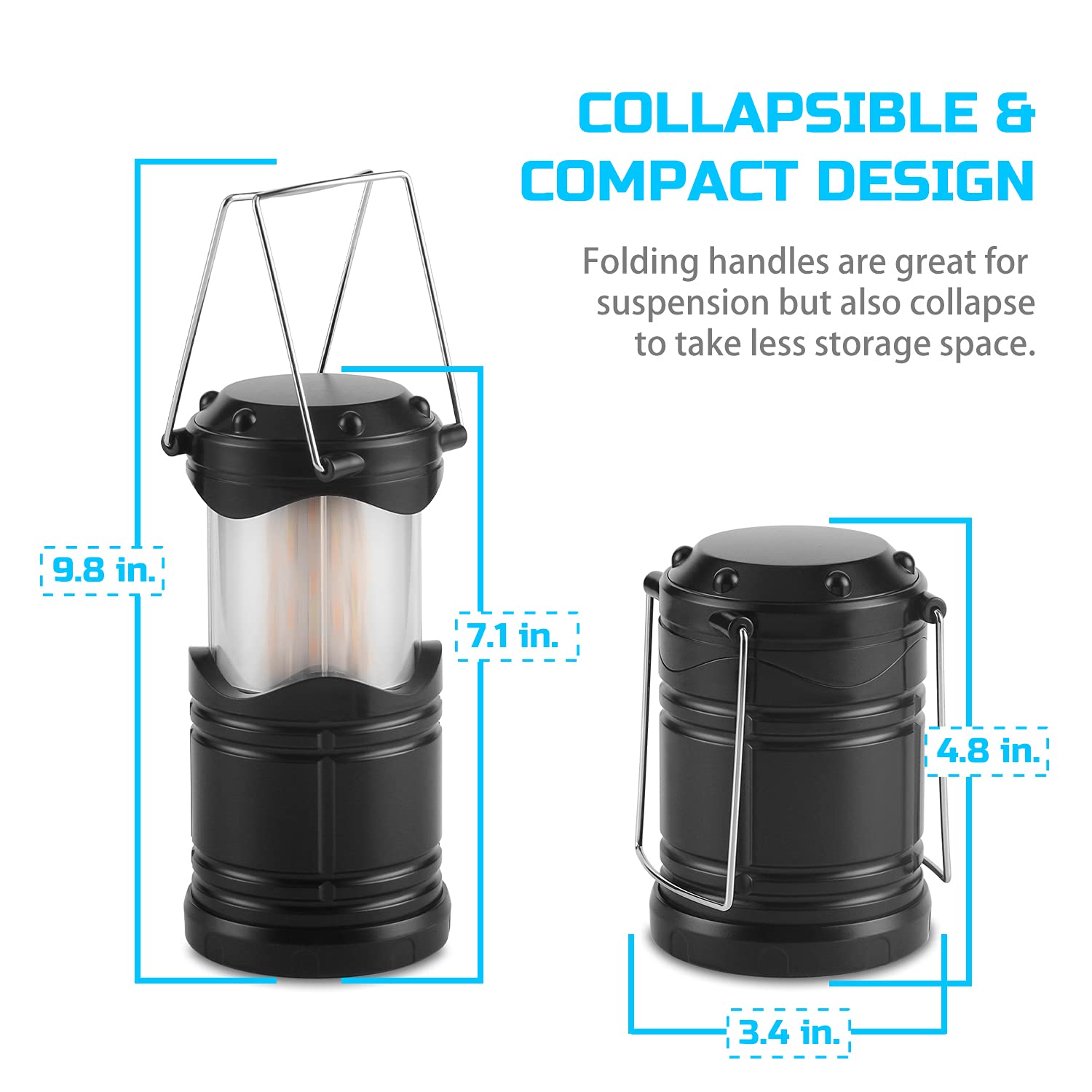 Lichamp LED Camping Lanterns, Collapsible Flameless Candles, Battery Powered, Medium, Black, Model C4BK