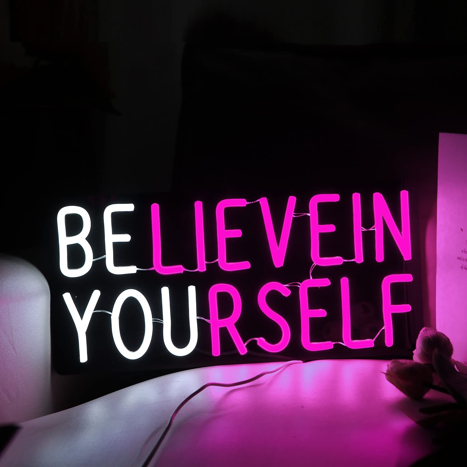 Believe In Yourself Neon Sign Usb Powered For Room Decor, Led Neon Light Sign Dimmable For Kids Bedroom Office Bar Wall Art Birthday Gift 16 * 7.5 Inches Blue