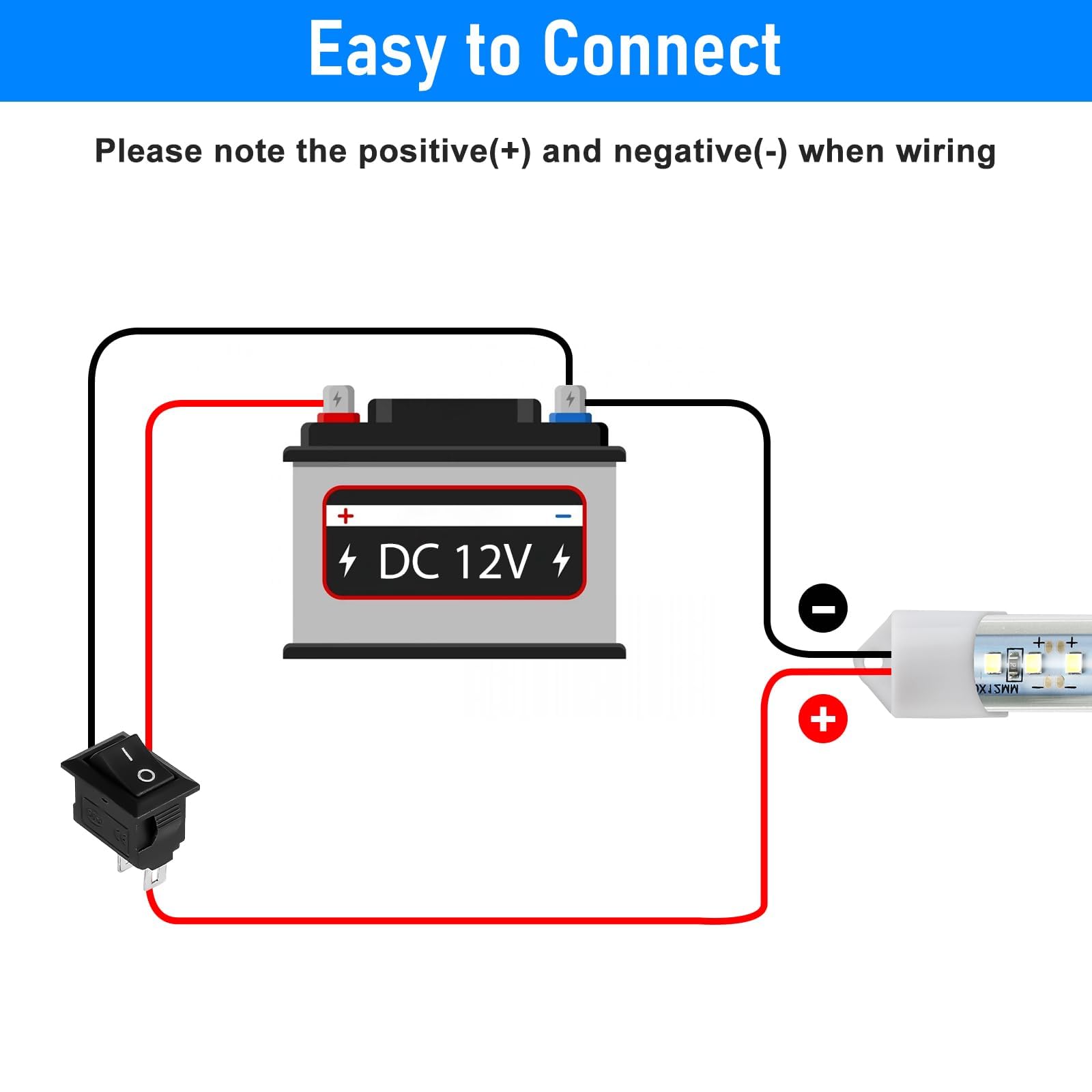 Linkstyle 12V LED Light Bar - 48 LEDs, 6500K White, DIY Switch, Aluminum, Model A167130, Ideal for Cars, Trucks, RVs, and Trailers