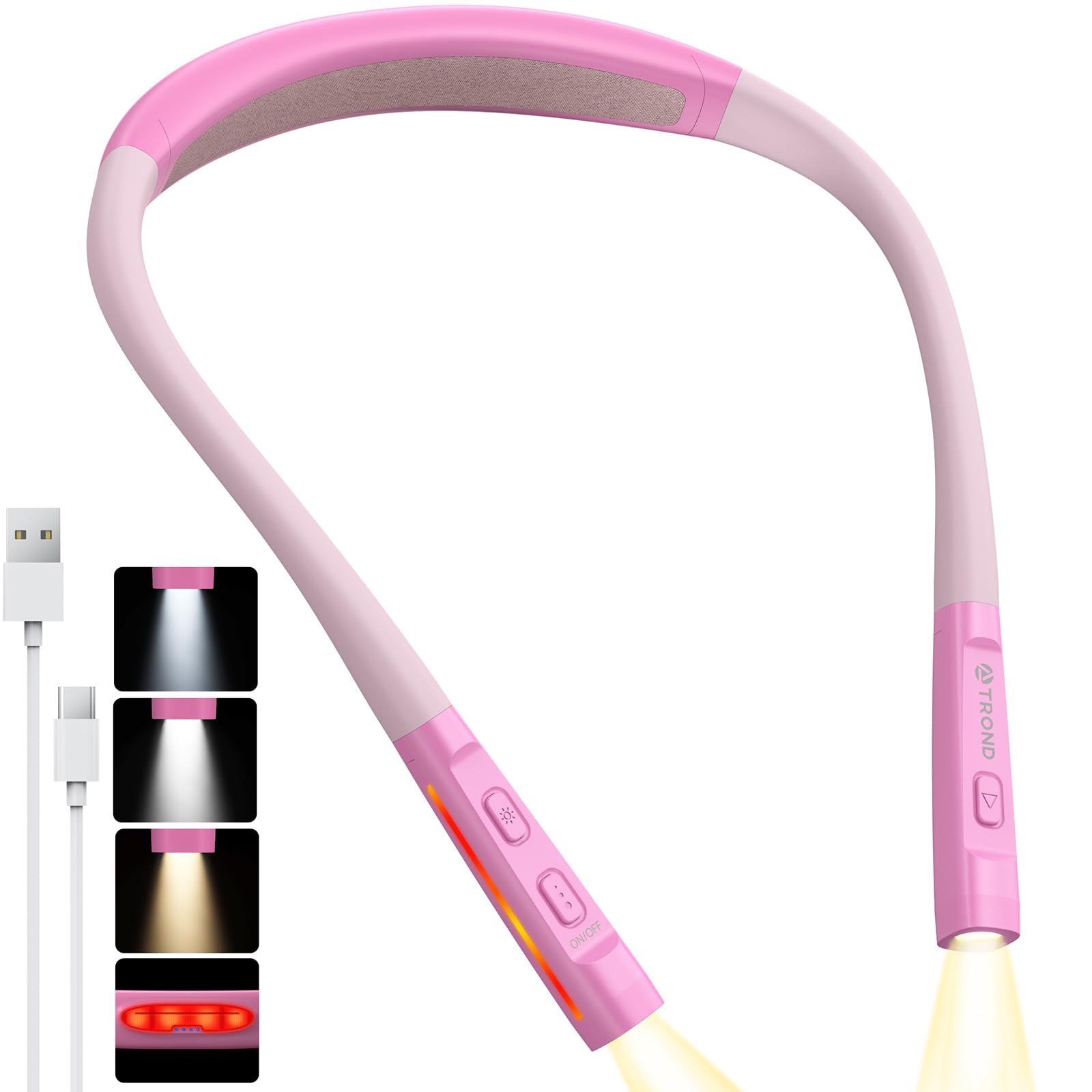 TROND LED Neck Reading Light, 3 Color Modes, 3 Brightness Levels, Rechargeable, Medium, Rose Pink, Model TD-RL01