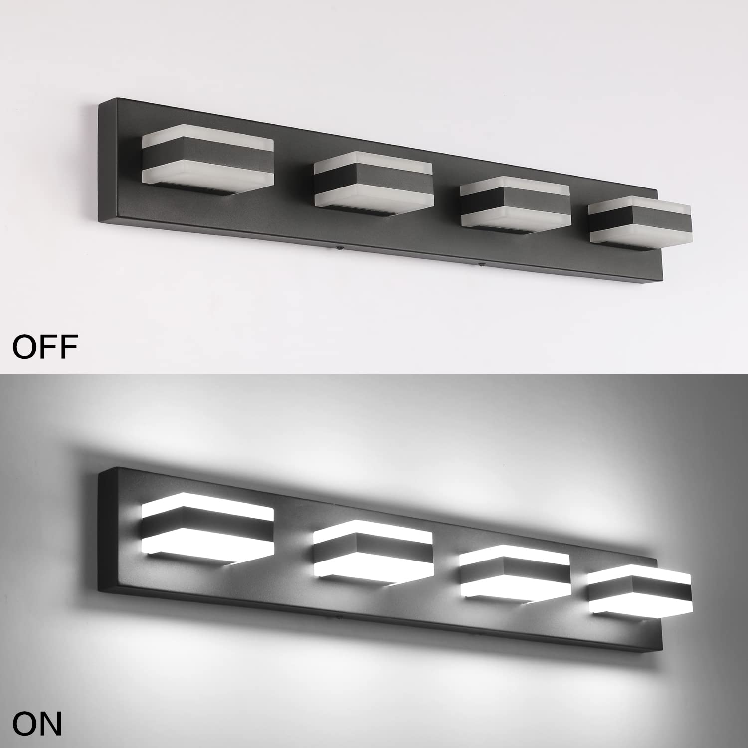 SOLFART 4-Light Dimmable Bathroom Vanity Light Fixture, Matt Black Metal with Acrylic, Model S8568-4T-6000K