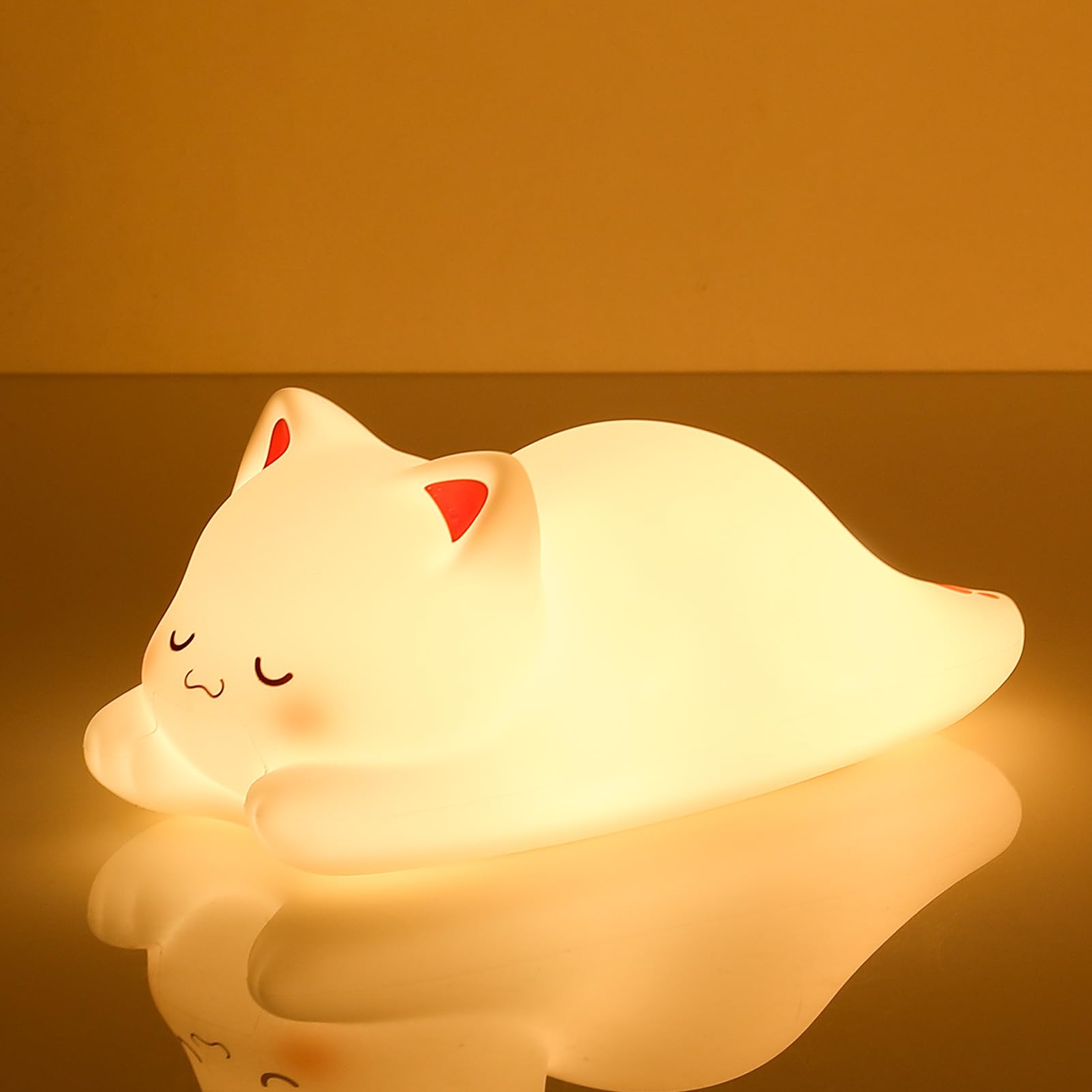 LOVERUIS Cute Night Light for Kids Cat Night Lights Baby Girl Squishy NightLight 1/3 Hour Timer Kitty Light Dimmable Nursery Lam
