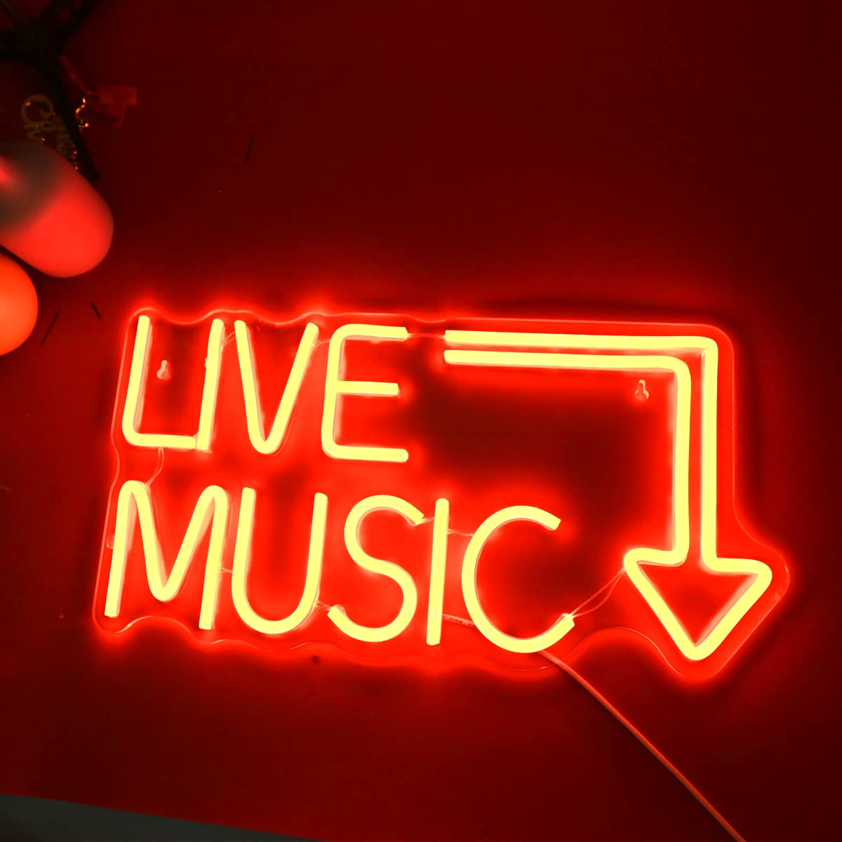 moweek Music Live Handcrafted Neon Sign - 17 x 11 Inches LED Wall Decor for Nightclub, Bar, or Bedroom - Red