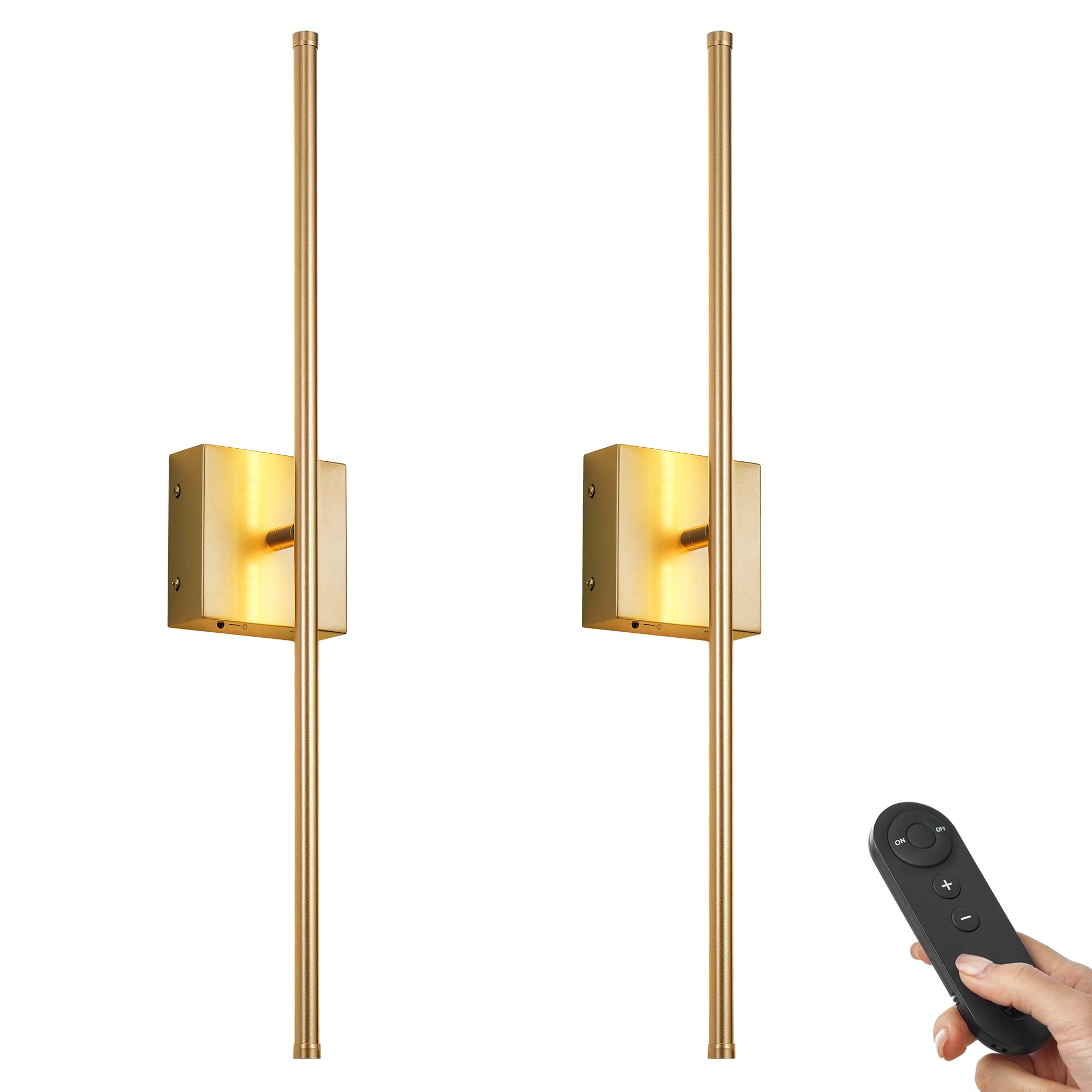 KARTOOSH Battery Operated Wall Sconces Set of Two, Dimmable, 3000K LED, 28.3 Inch, Gold, Model ZM210BGD