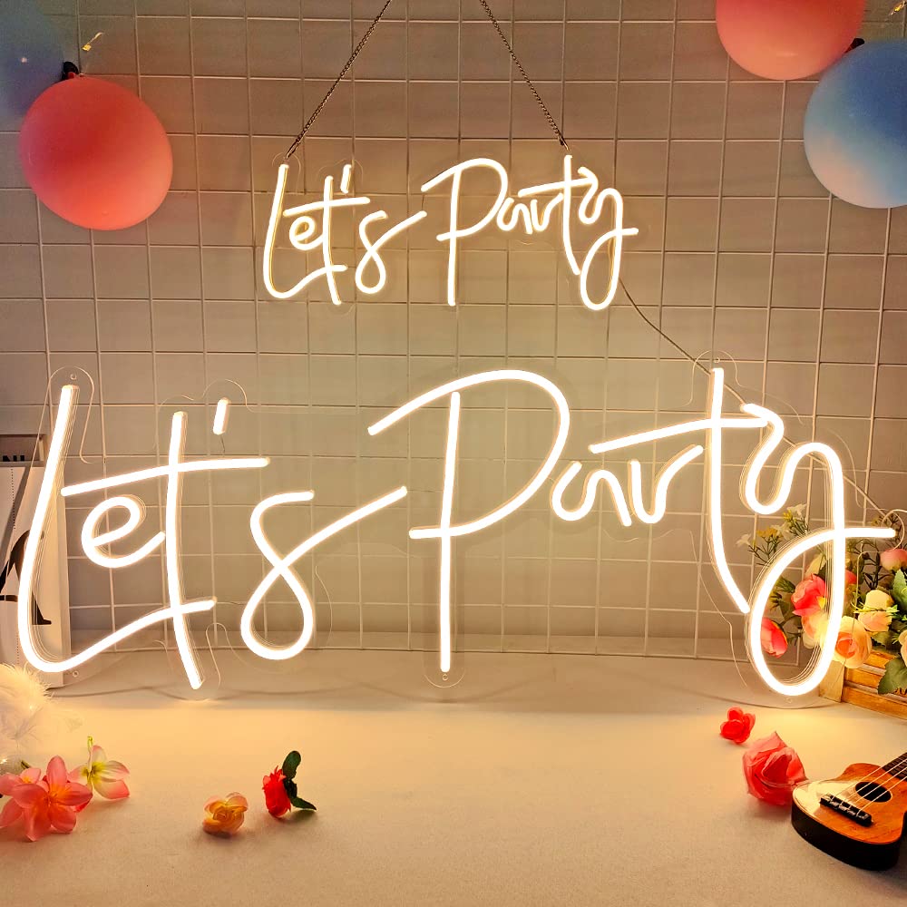 Divatla Super Large Neon Sign - Lets Party - Dimmable, Warm White - Ideal for Engagement, Prom, Wedding Decor