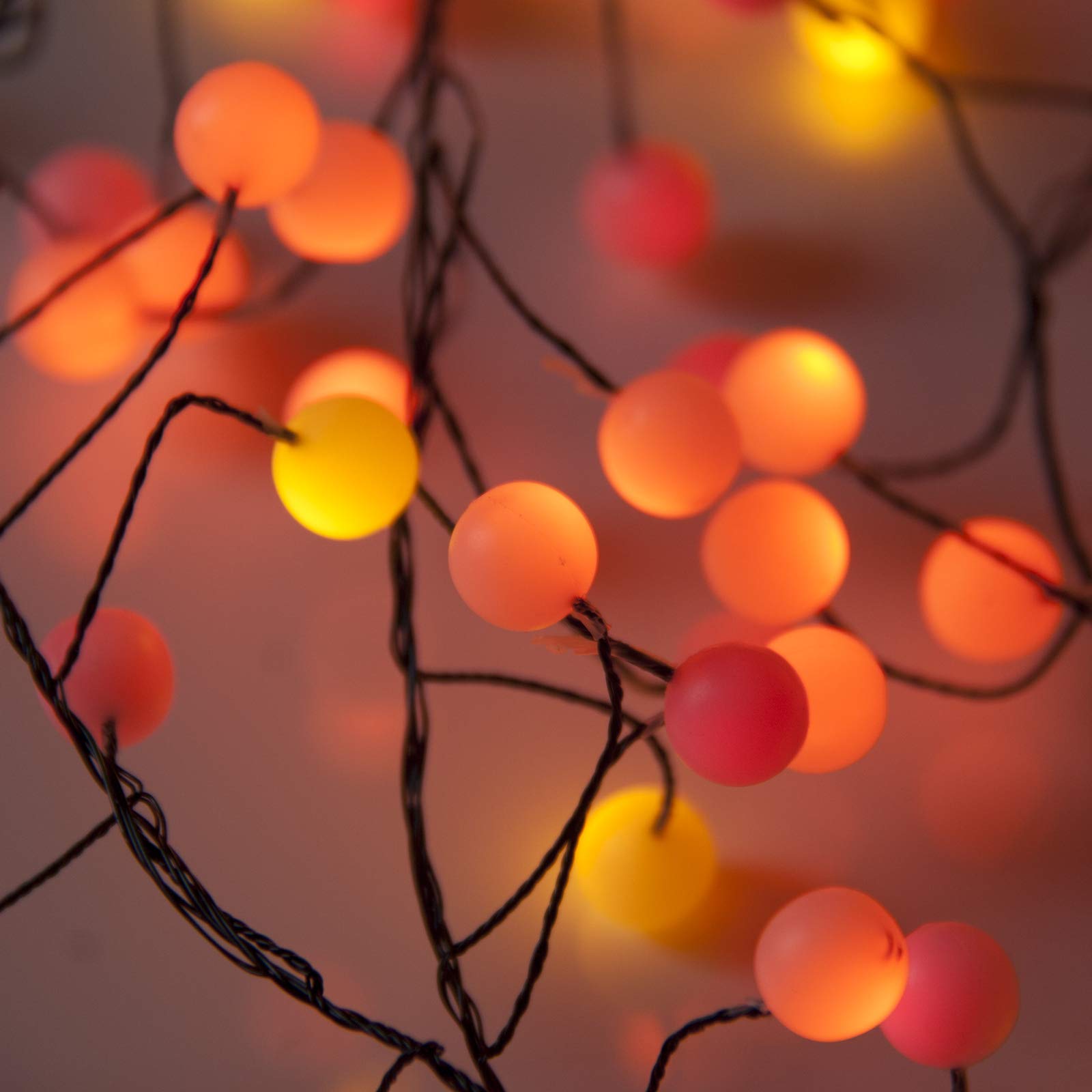 Qbis 120 Berry Cluster Lights, Halloween Decorations, Halloween Lights Outdoor/Indoor, Plug In Fairy String Lights For Indoor/Outdoor Halloween Decor Or Fireplace Decor, Red, Orange & Yellow Lights