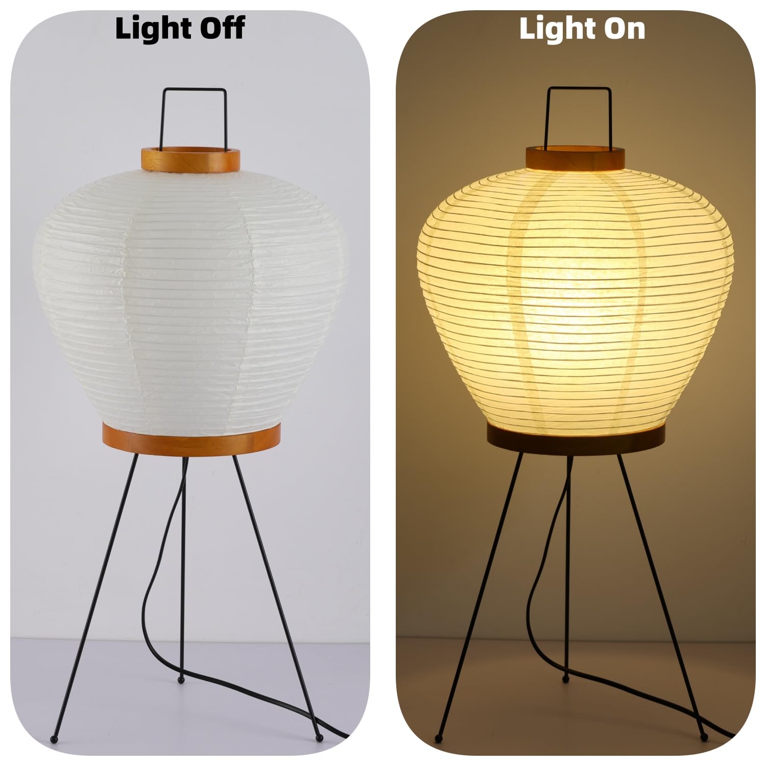 Paper Lamp Noguchi Style Lamp, Rice Paper Akari Floor Lamp, Paper Lantern Lamp With Washi Paper Shade, Ideal For Bedside, Living