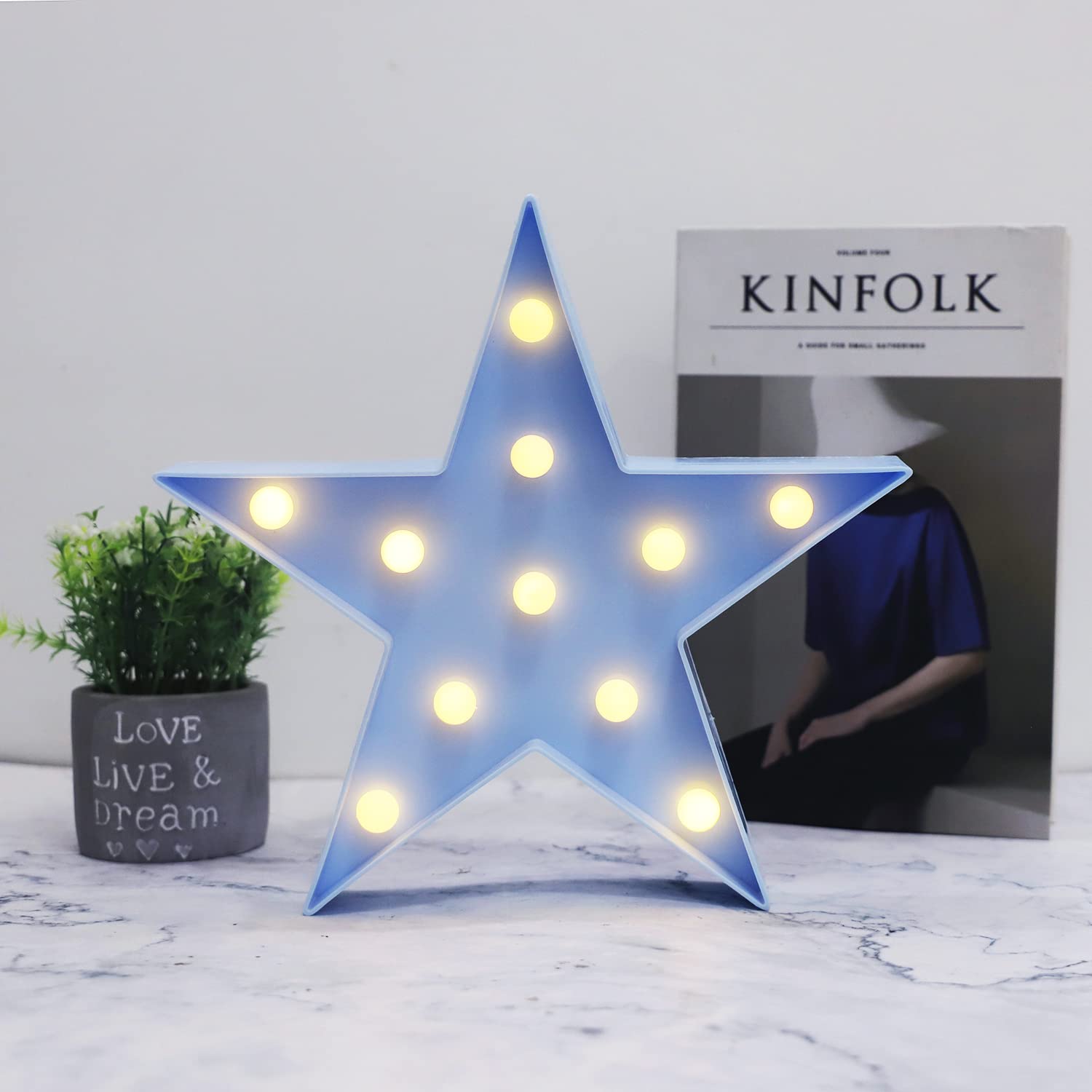 Vicila LED Star Marquee Night Light, Battery Operated Desk Lamp, Plastic, Blue