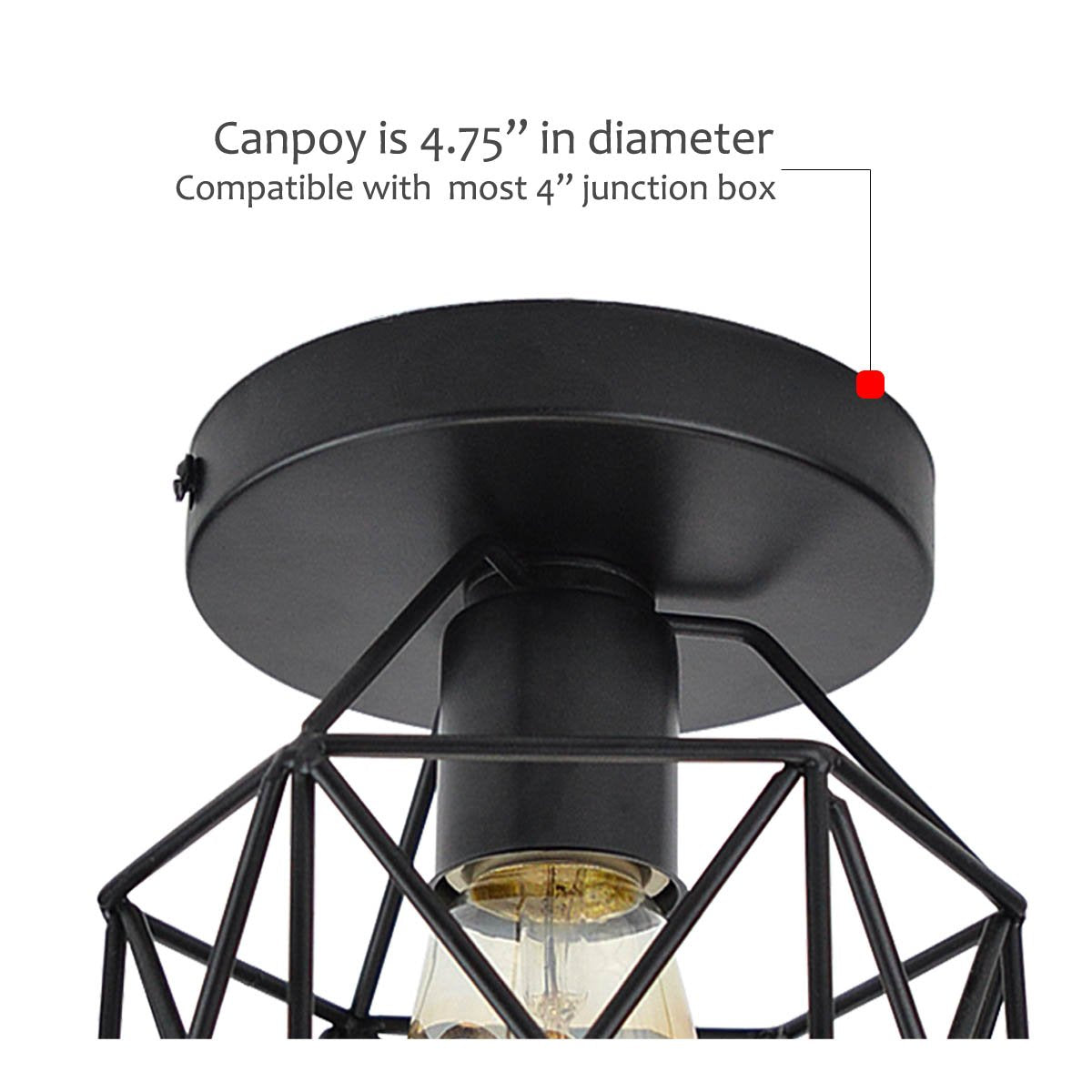 Lysed Retro Black Industrial Ceiling Light Fixture, Metal Flush Mount Lamp for Porch, Hallway, Kitchen, and Stairway