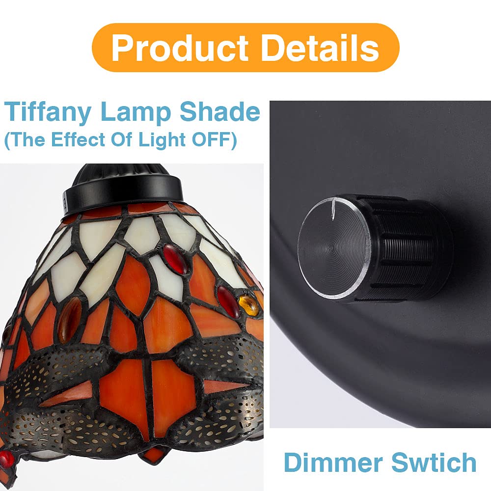 Dengmall Tiffany Dragonfly Wall Sconce Lamp, Dimmable Gooseneck Light For Bedroom & Living Room