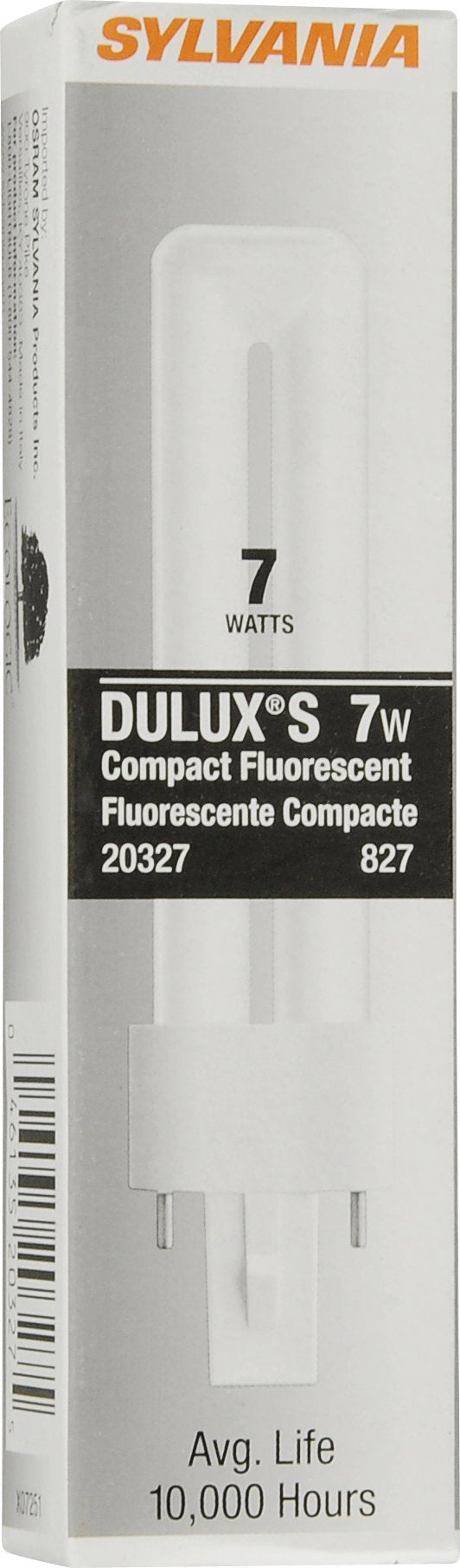 OSRAM DULUX 7W Compact Fluorescent Lamp, 2700K, 82 CRI, 2-Pin Base, Model 21277, 1 Count