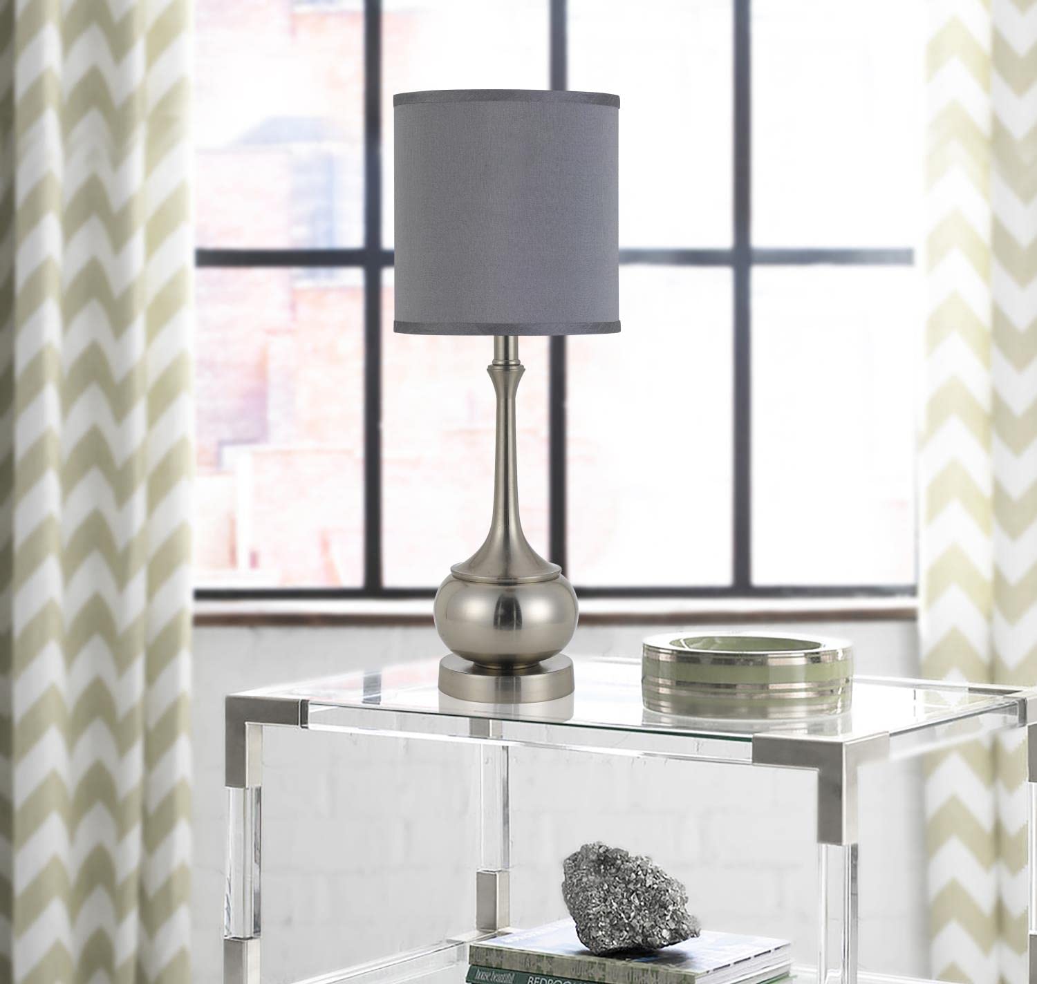 Cal BO-2256TB Metal Accent Lamp, Brushed Steel, 10 x 10 x 24.5 inches