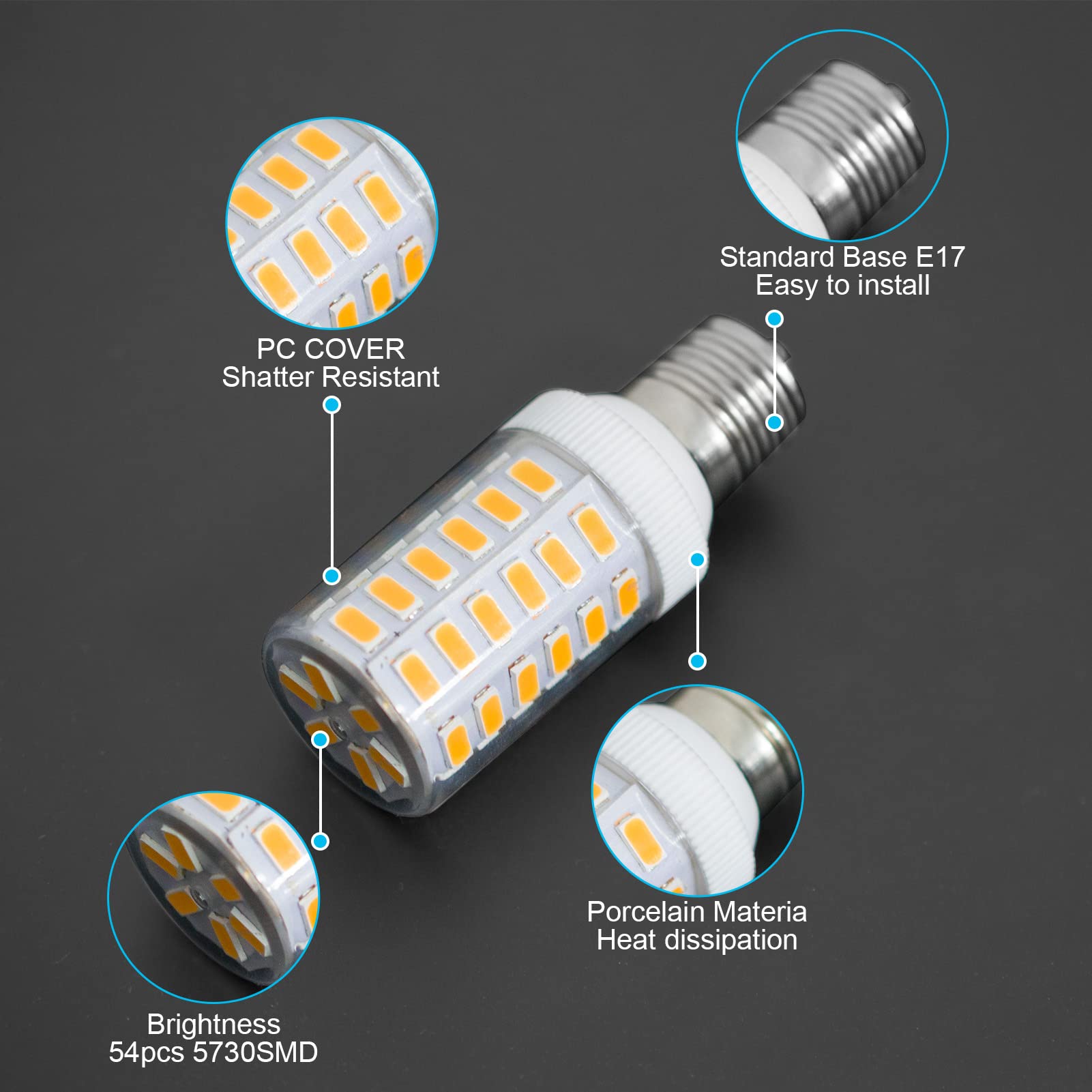 BROLSKUN Freezer LED Light Bulb 6W Soft White E17 Base 2 Pack Waterproof for Kitchen Lighting