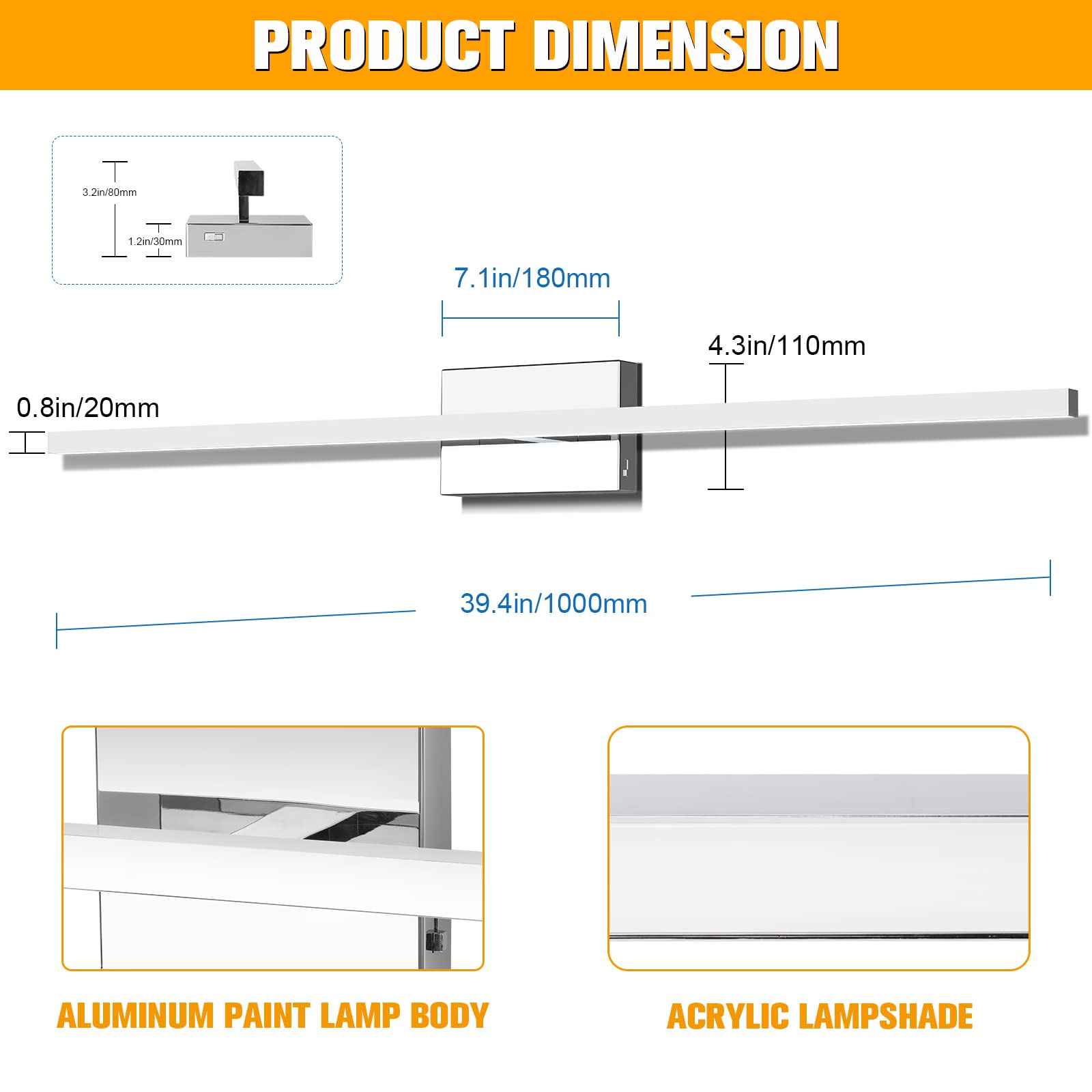 NIORSUN Chrome Bathroom Vanity Light, 39.4 Inch, 24W Dimmable LED, ETL Certified, Silver, Model LGvanity