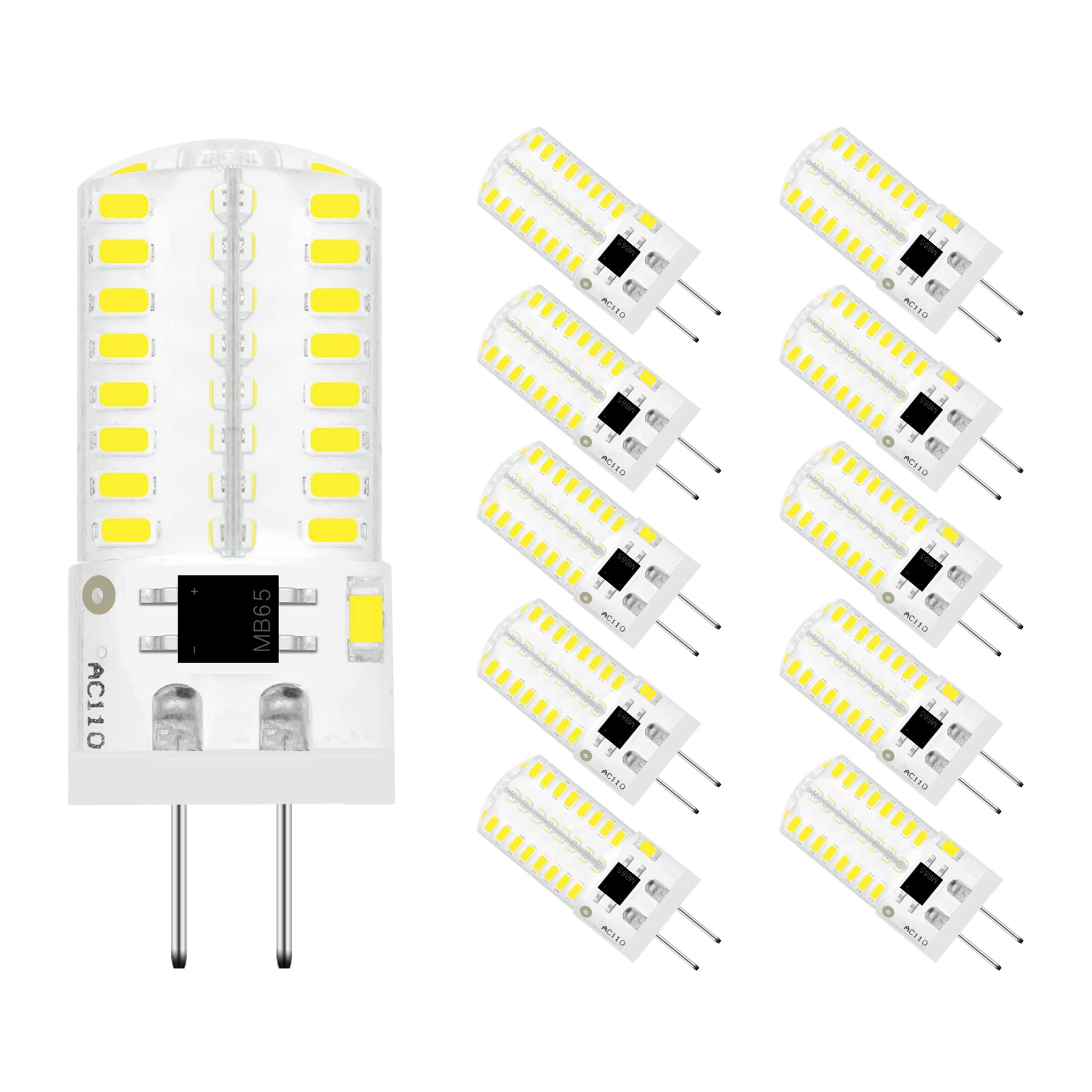 BROLSKUN LED G4 Bi-Pin Base Bulbs, 3W (20W/30W Equivalent), 10 Count, Cool White, Silica Gel, Not for Low Voltage 