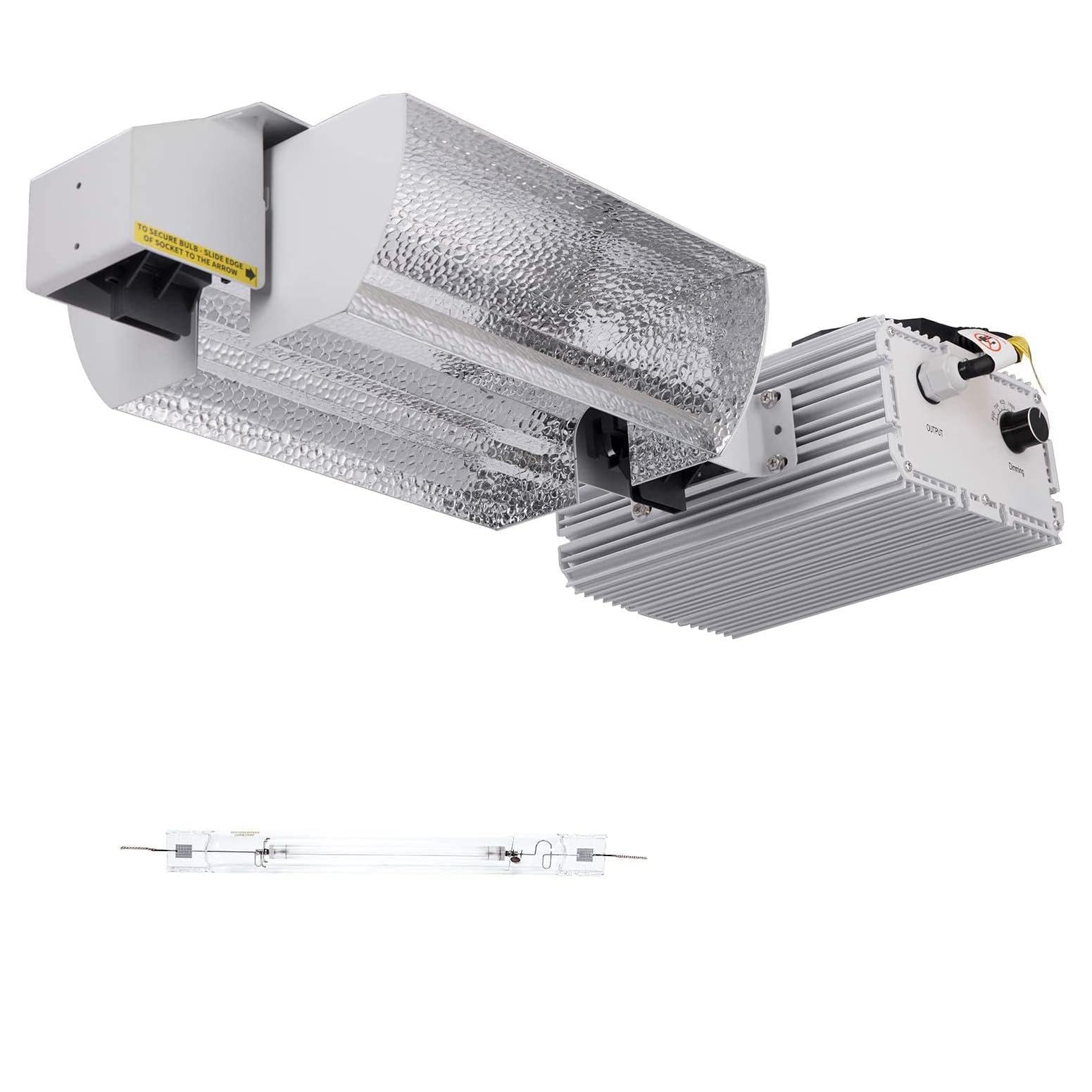 Generic Raylux 1000W Grow Light System, DE HPS Bulb, Open Style Reflector, Aluminum, Silver, with Controller Port