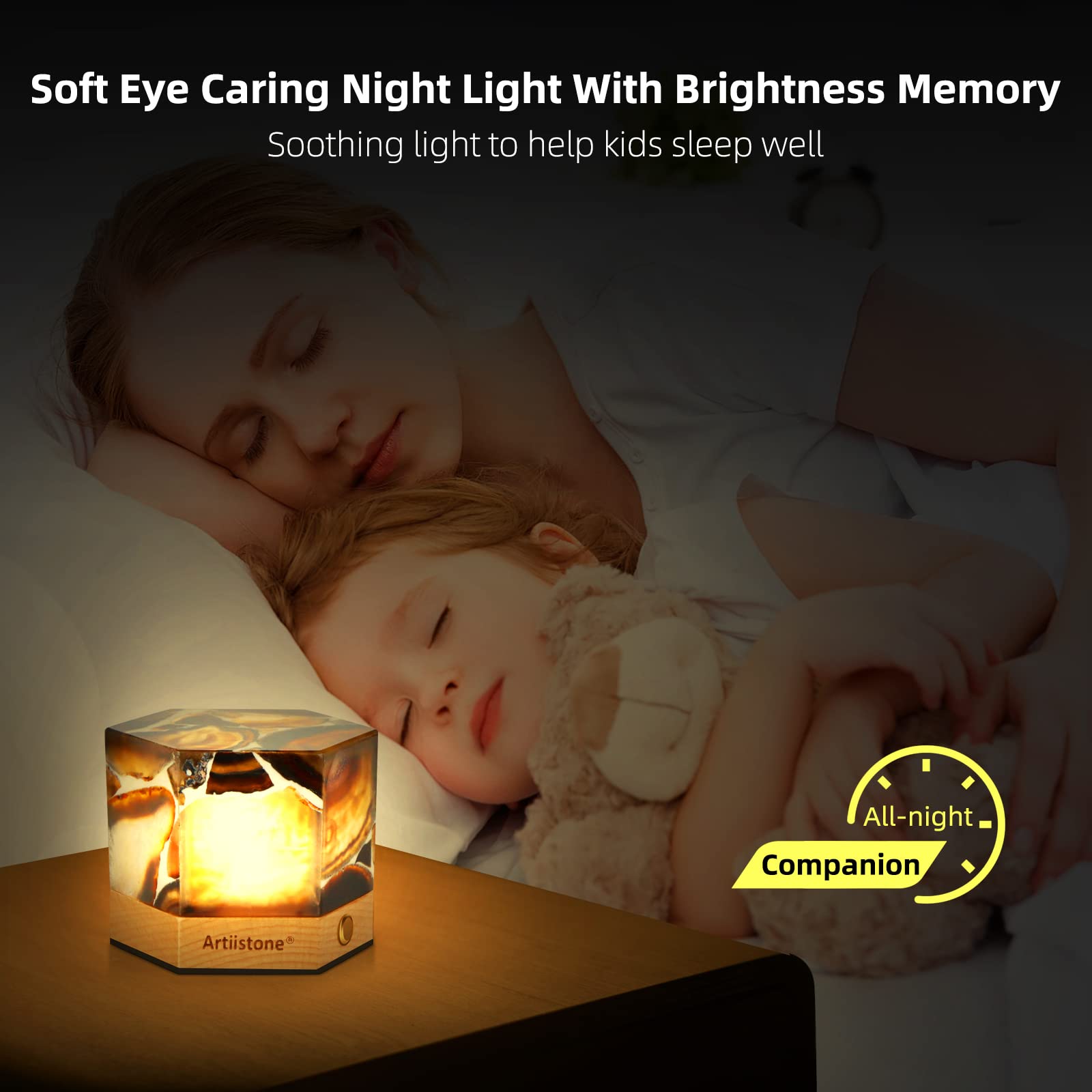 Artiistone Agate Night Light Natural Crystal Stone Led Touch Lamp Carved Gemstone Lights With Wooden Base Usb Rechargeable For H