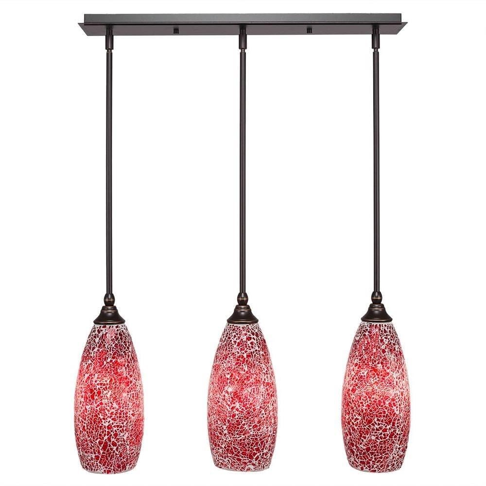 Toltec Lighting 25-Dg-5066 3 Light Multi-Light Mini Hang Straight Swivel Pendant With Red Fusion Glass, 5.5&quot;, Dark Granite
