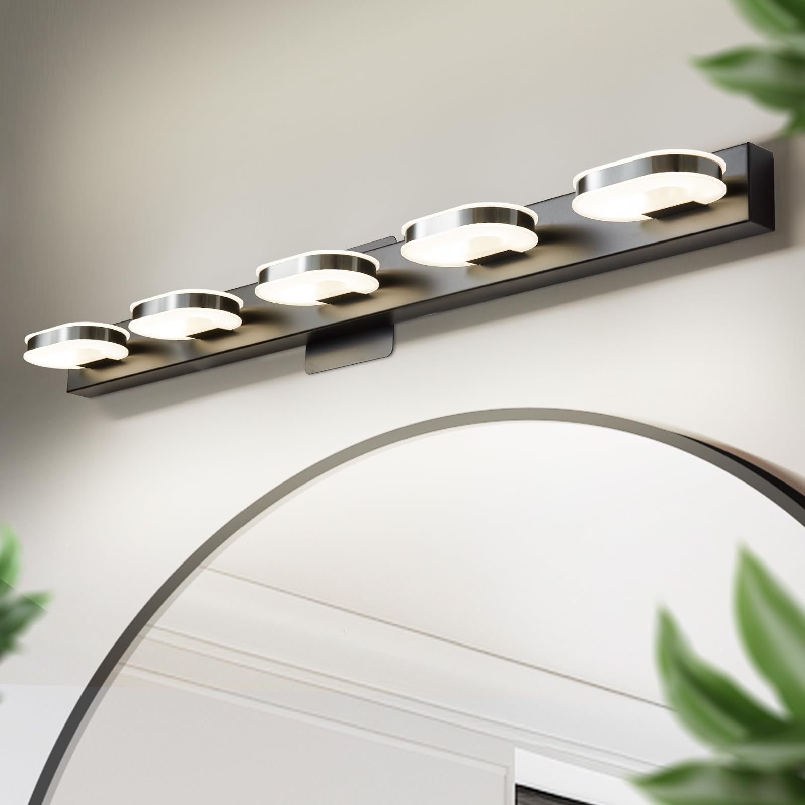 Myhaptim Modern Led 5-Light Bathroom Vanity Light Sconce - Black, 33 Inch Natural White Light