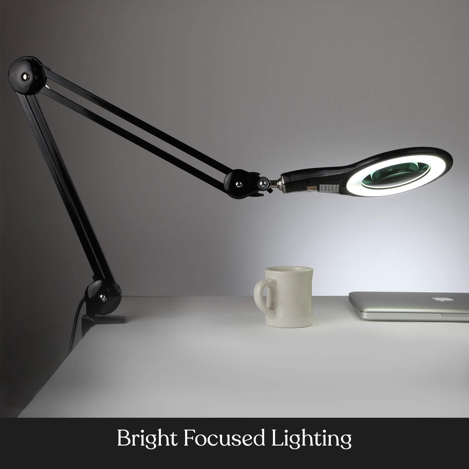 Brightech LightView PRO Magnifying Desk Lamp - 2.25x Magnifier, Adjustable, Black, 5 Diopter, Ideal for Crafts and Reading