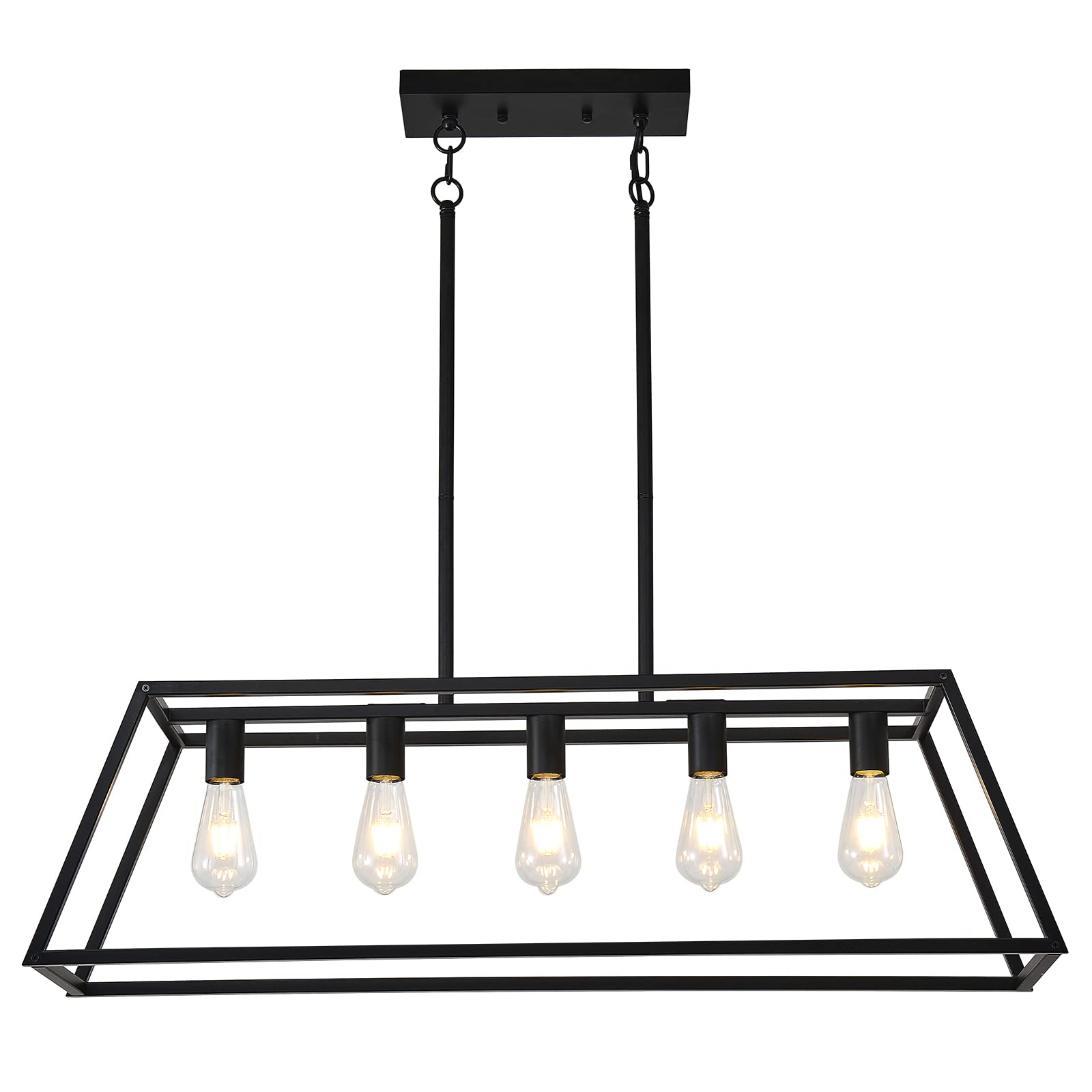 HQZBPT Farmhouse Rectangle Chandeliers for Dining Rooms, Modern Linear Hanging Light Fixture Matte Black 5-Light Industrial Pend