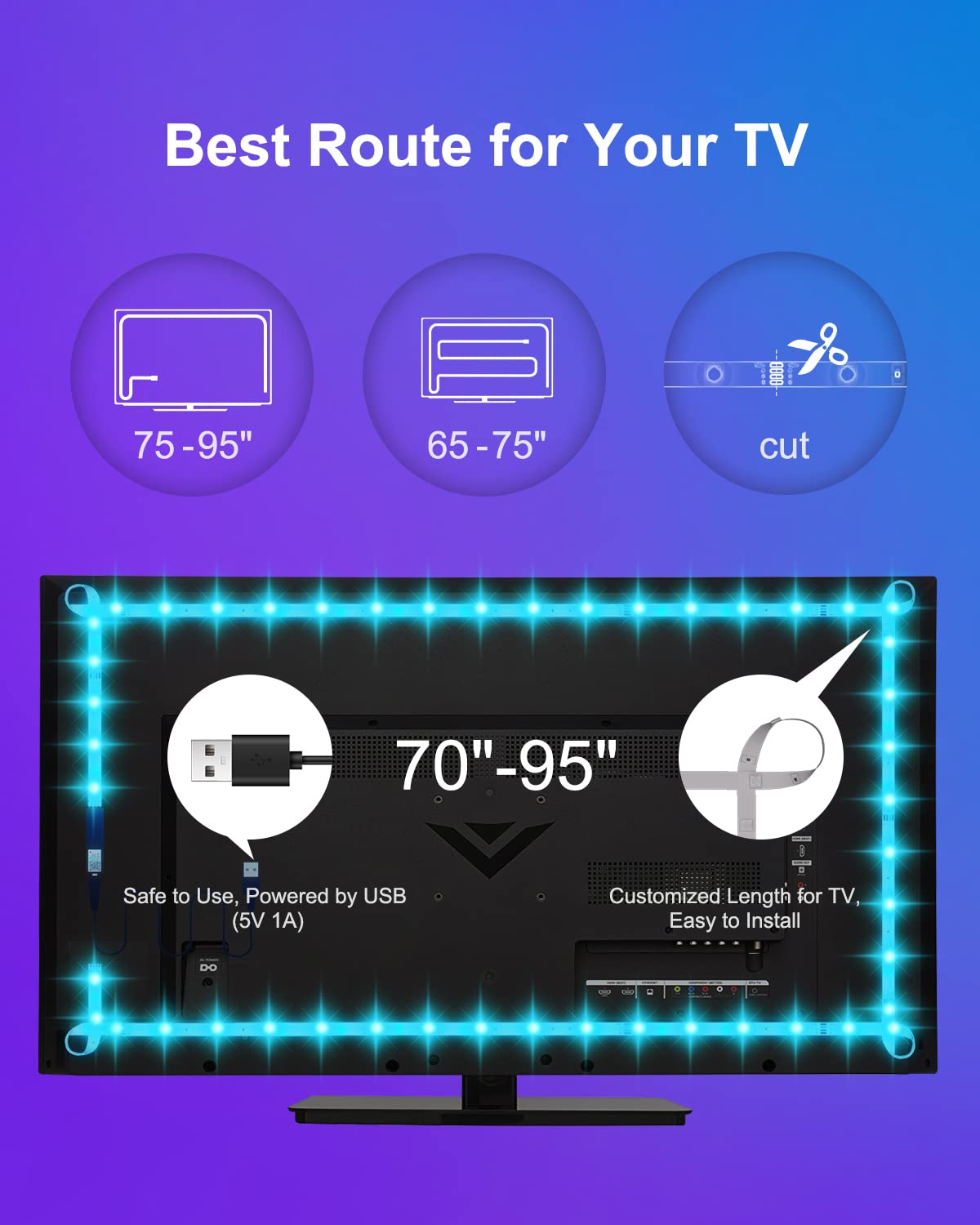 Gupup Led Lights For Tv 85-100 Inch,Tv Led Backlight,20Ft Rope Lighting,Usb Lights With Remote For Bedroom Bluetooth Music Sync,