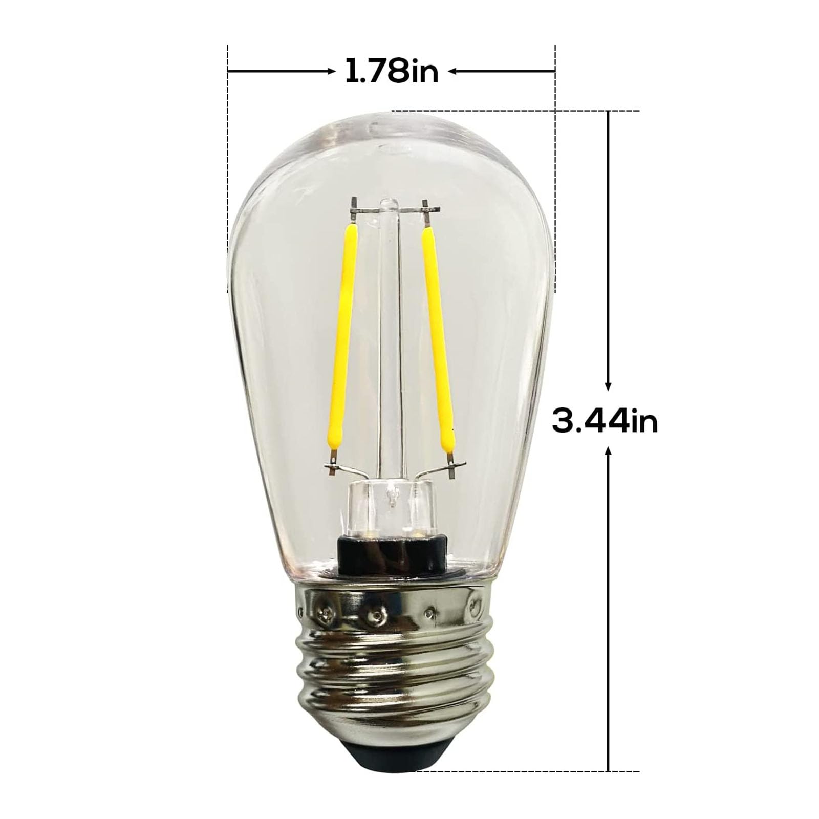 Banord 50 Pack Dimmable 2W S14 LED Bulbs, Warm White Waterproof Vintage Edison Filament, Shatterproof E26 Base