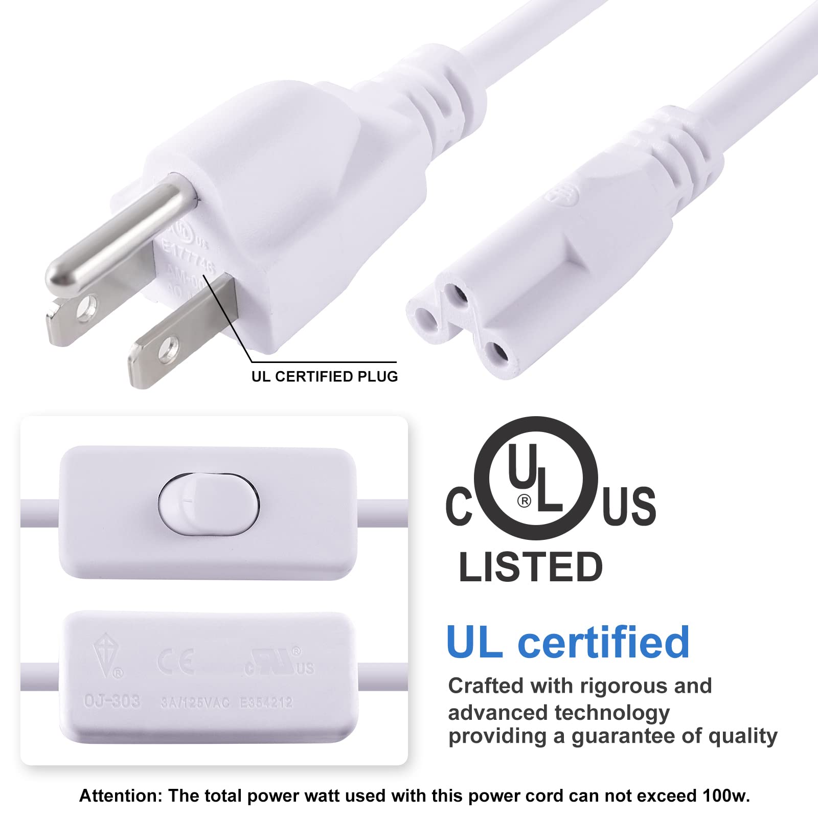 Trlife 6Ft Led Light Power Cord With On/Off Switch, T5 T8 Power Cord T5 Connector Cord Extension Cord With Us Plug For Led T5 T8