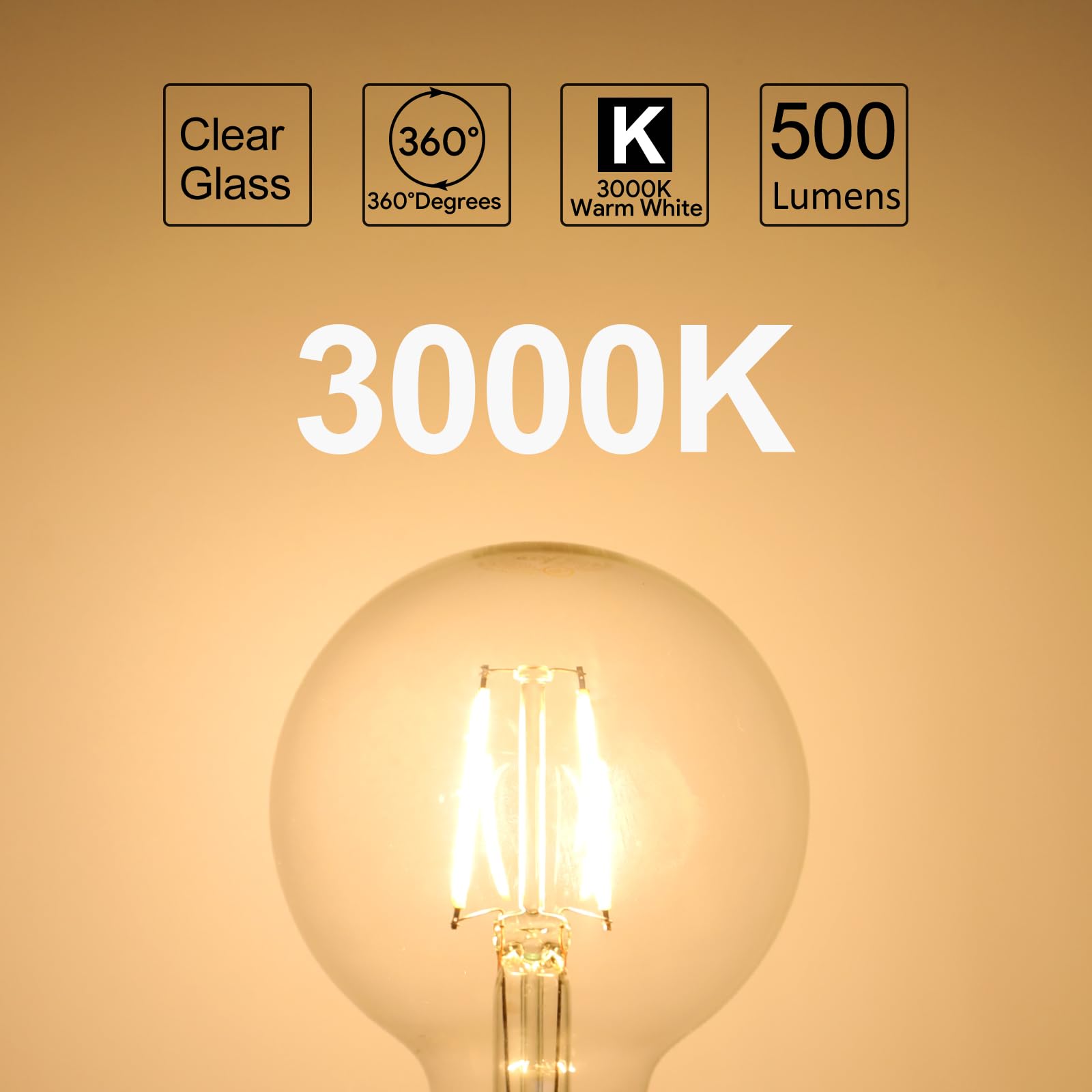 Energetic Smarter Lighting Dimmable Led Edison Light Bulb, G25 (G80) Globe Bulb, 60W Equivalent, 3000K Warm White, Christmas Lig