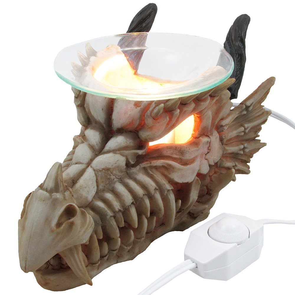 Decorative Snarling Magical Dragon Skull Electric Oil Warmer or Tart Burner for Aromatherapy Essential Scented Oils in Mythical 