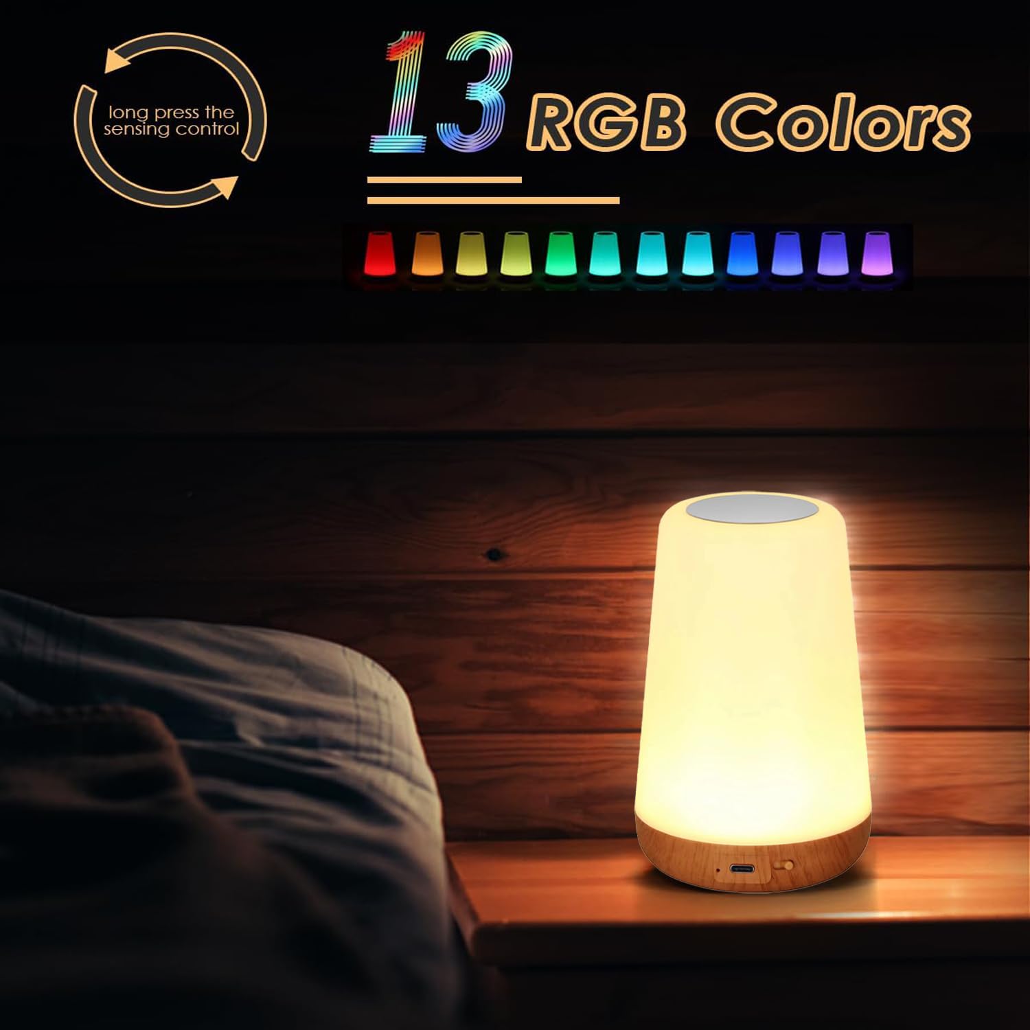 Lhyuetong Small Night Light, Led Bedside Touch Desk Light, Portable Desk Edge Light With 13 Rgb Colors, Night Light For Bedroom/