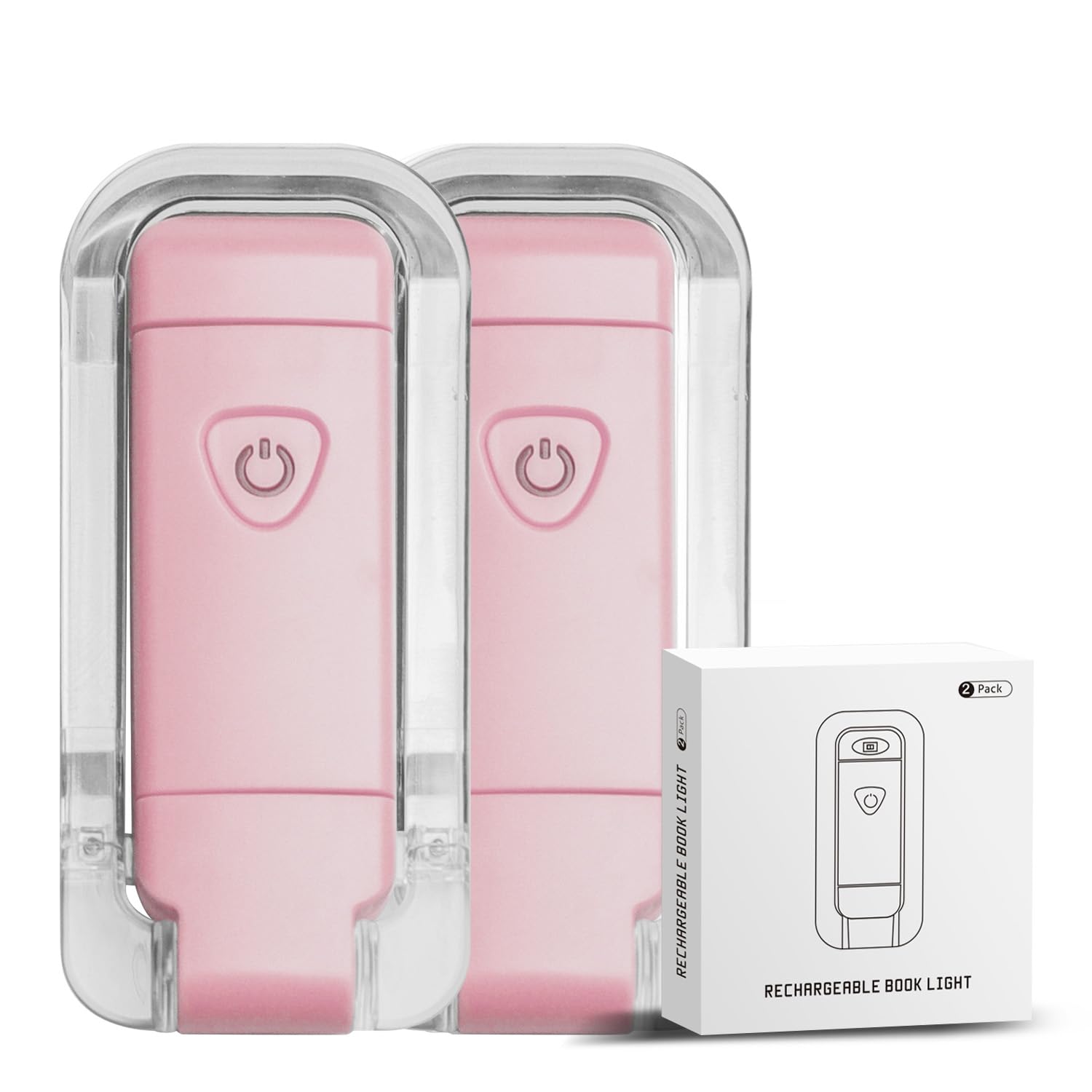 EGWASER Book Light, USB Rechargeable, 3 Brightness Levels, Dimmable, 2-Pack, Clip-On, Pink, Model EG-BL-24-1