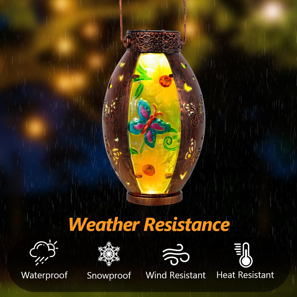 Vewogarden Butterfly Hanging Solar Lanterns Outdoor Waterproof Decorative Lantern Solar Lights For Patio Porch Garden Table Deco