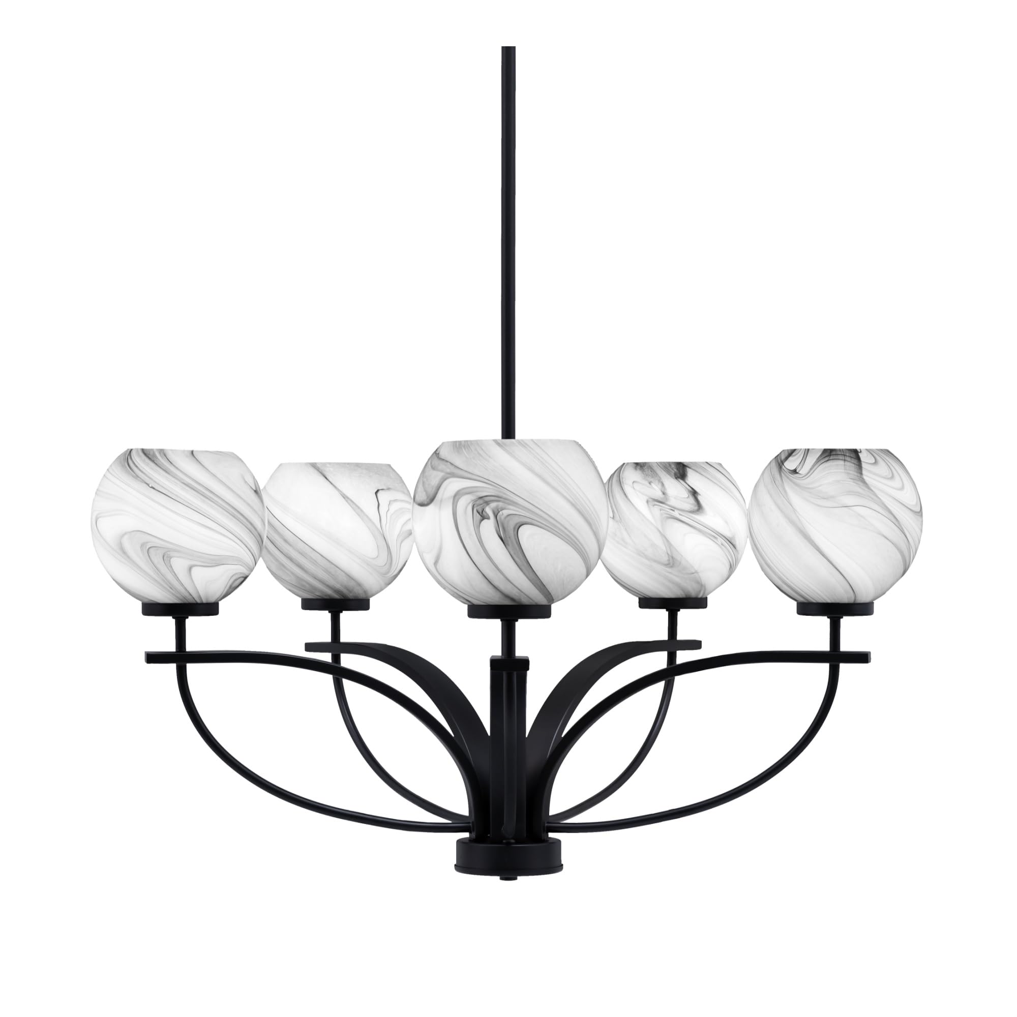 Toltec Lighting Cavella 5 Light Chandelier in Matte Black Finish with 5.75&quot; Onyx Swirl Glass