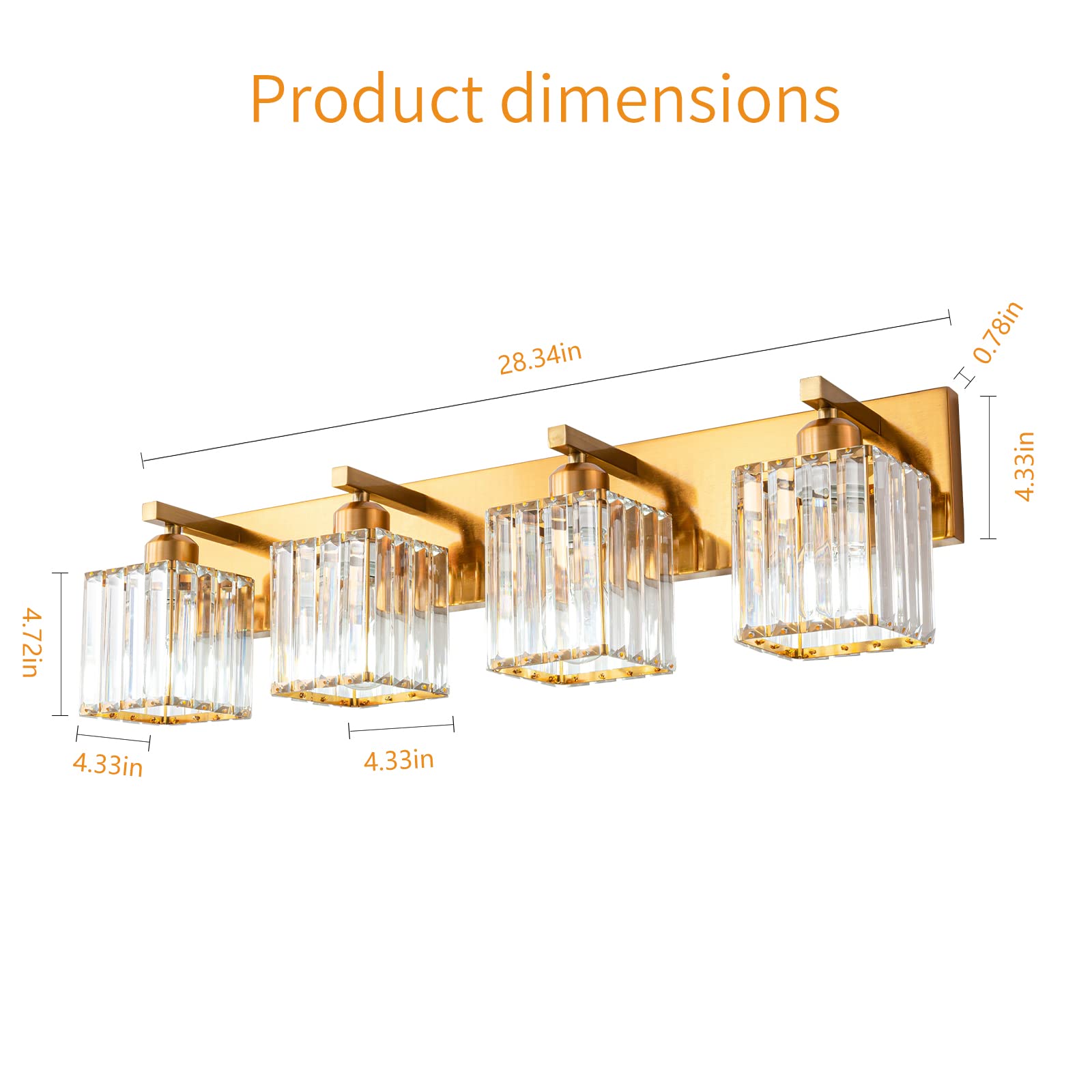 Fdpby Modern 4-Light Gold Brushed Brass Finish Crystal Bathroom Vanity Light Fixtures