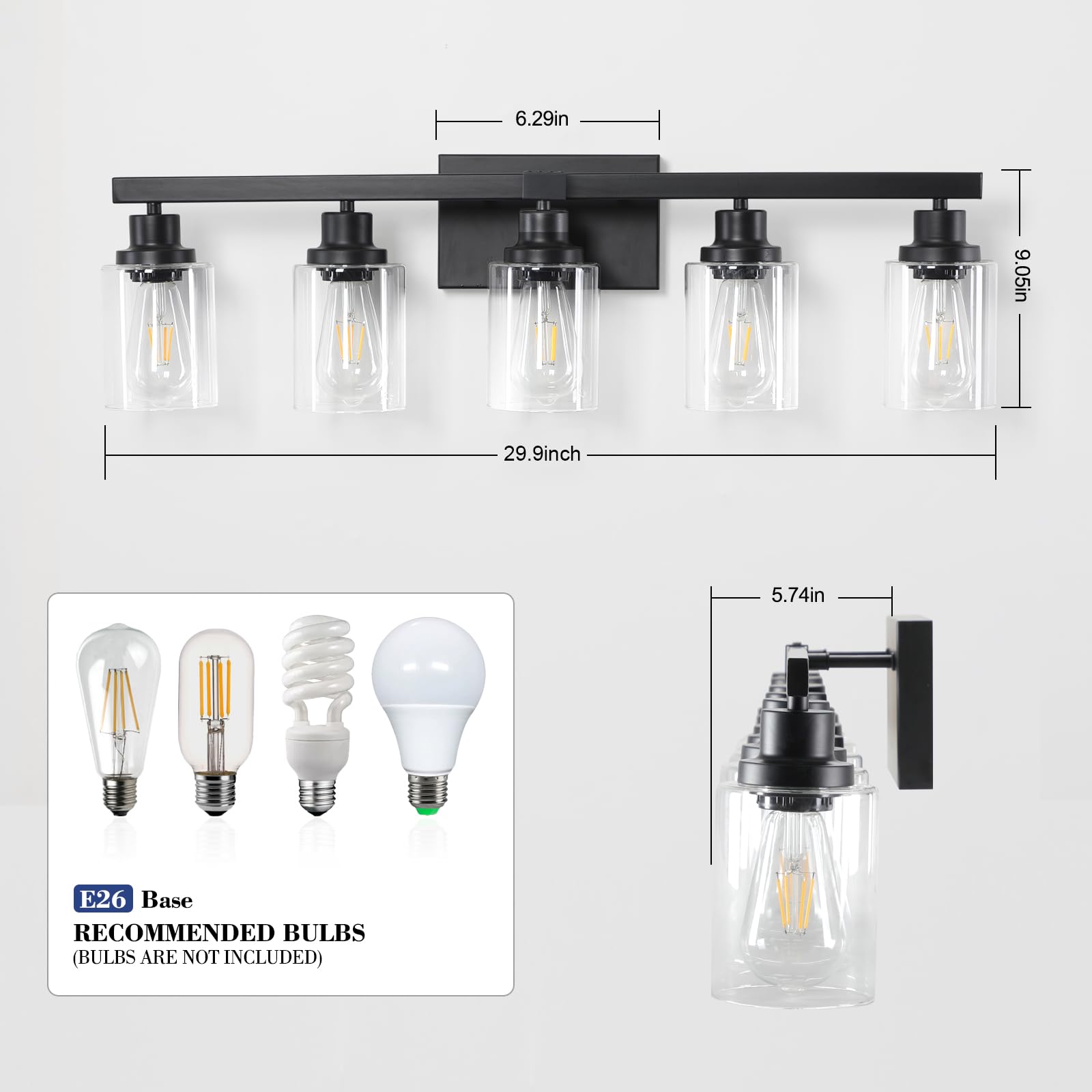 Dikaida 5-Light Black Bathroom Vanity Light, Modern Vanity Lighting Fixture For Bathroom, 31'' Matte Light Fixture, Wall Sconces