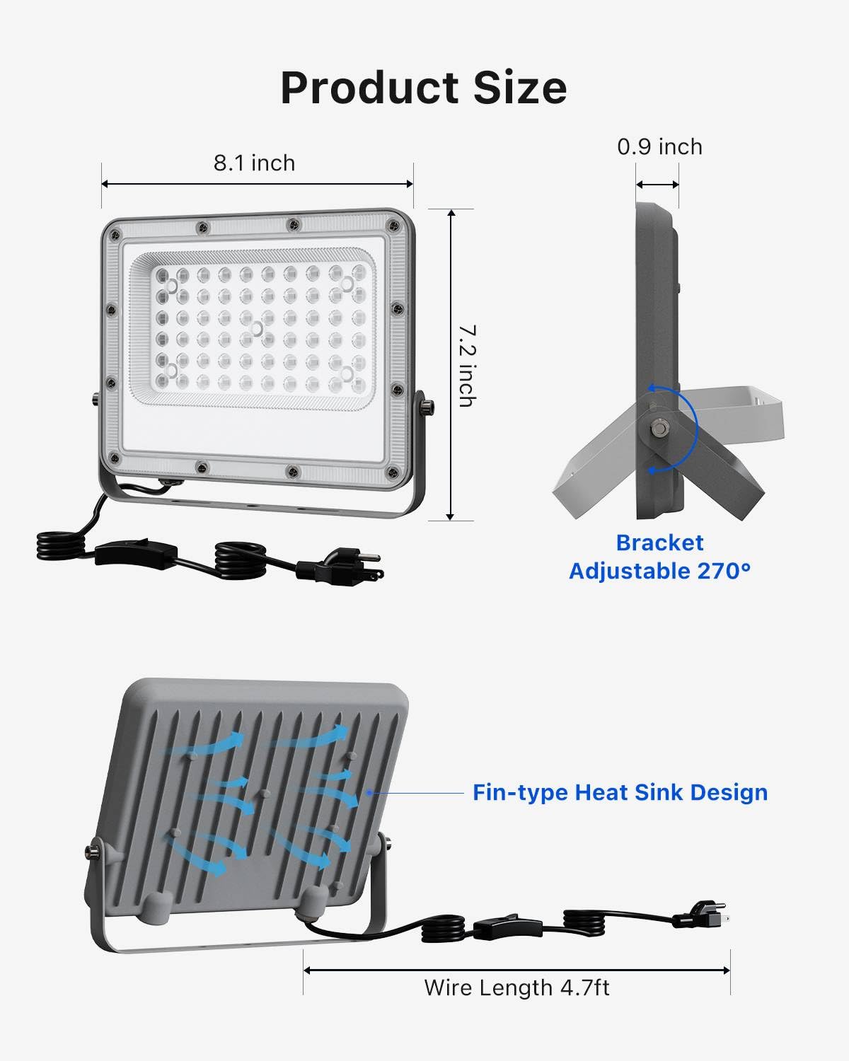 FALOVE 4 Pack 50W Blacklight Flood Lights, IP66 Waterproof UV LED, Violet, Model WG0504-WRGB for Glow Parties & Fluorescent Decor