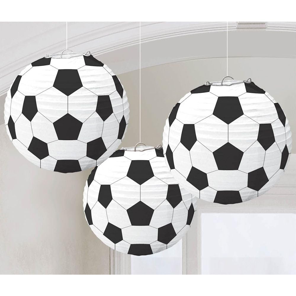 Eye-Catching Soccer Paper Lanterns - 9.5&quot; (Pack of 3) | Unique Sports-Themed Party Decor | Perfect for Birthday Celebrations & Soccer Events