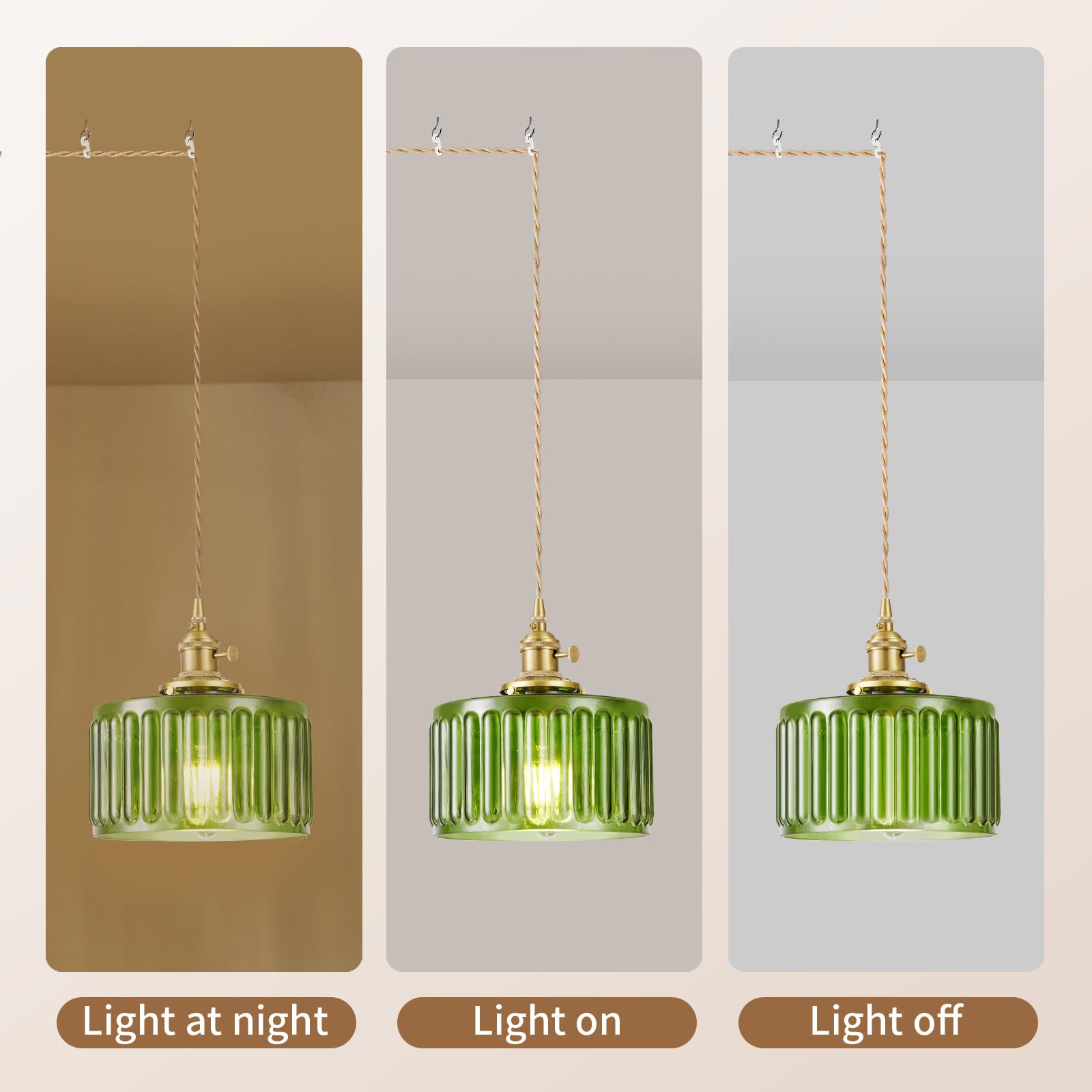 Beserwin Plug In Pendant Light  Hanging Lights With Plug In Cord  Hanging Light Fixture With Clear Glass  E26 Pendant Lighting For Kitchen Island  Bedroom  Dining Room  Living Room-Green