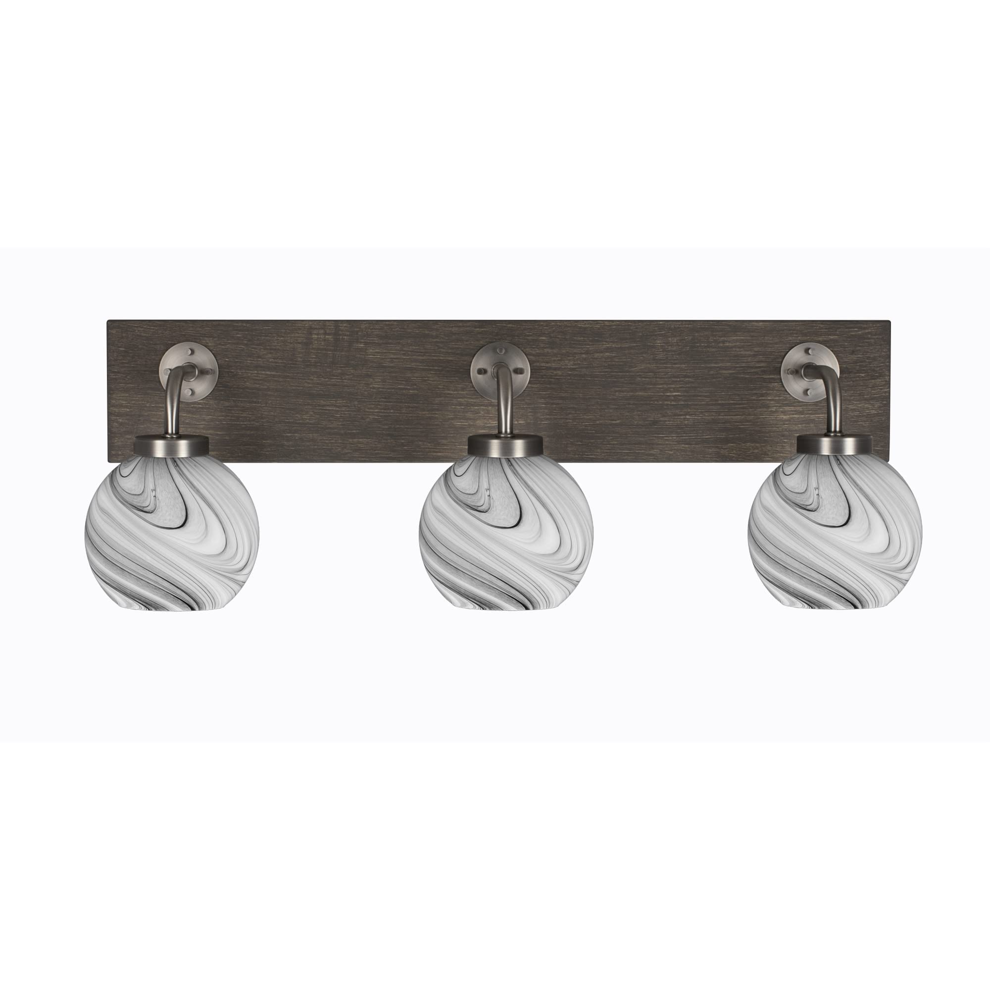 Oxbridge 3 Light Bath Bar In Graphite & Painted Distressed Wood-Look Metal Finish With 5.75" Onyx Swirl Glass