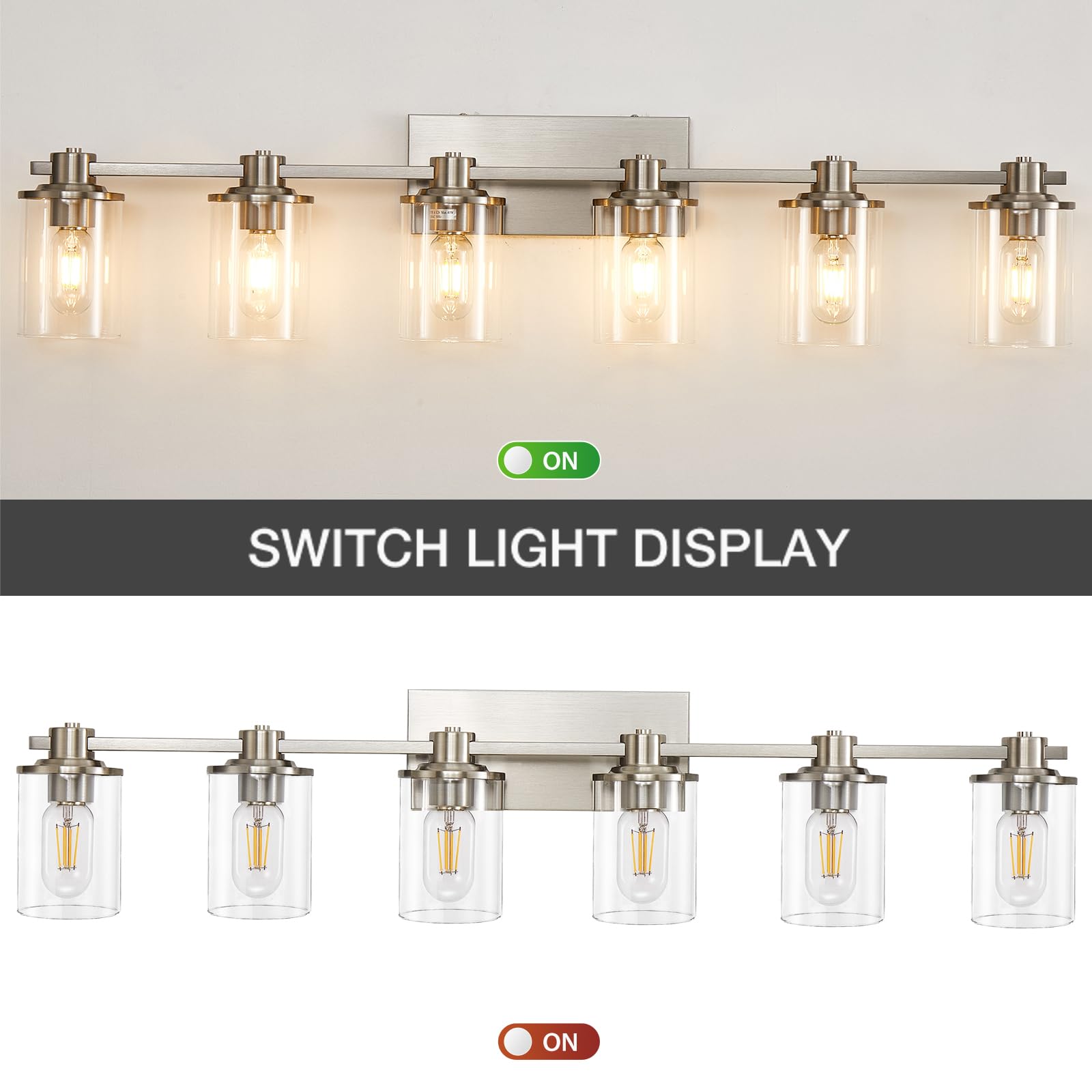 Xgfourseven 6-Light Brushed Nickel Bathroom Vanity Light With Clear Glass Shade, Wall Sconce