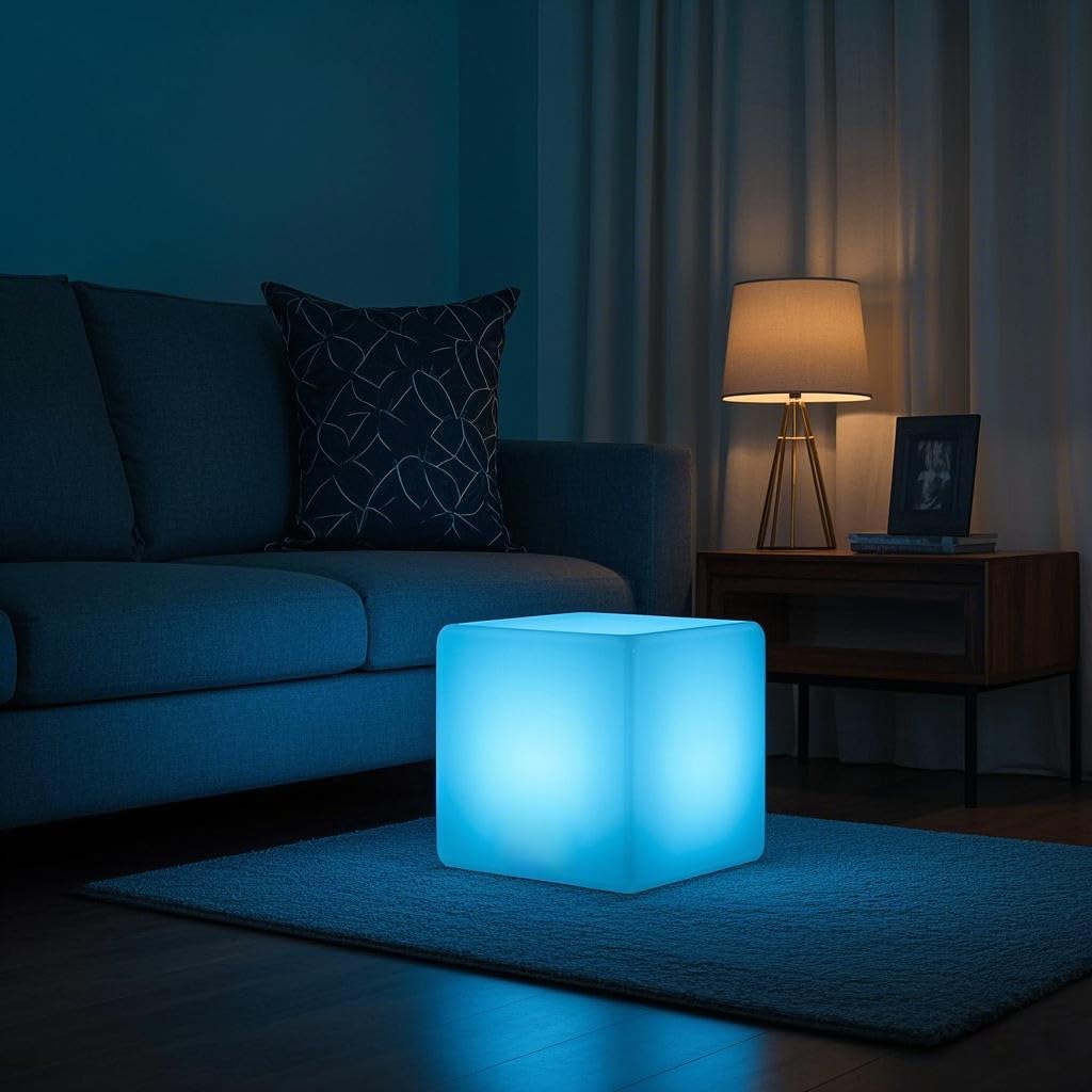 Mr.Go LED Cube Chair Light - 16-inch Rechargeable Waterproof Color Changing Seat, 16 RGB Colors, Model CQ-C105, Polyethylene