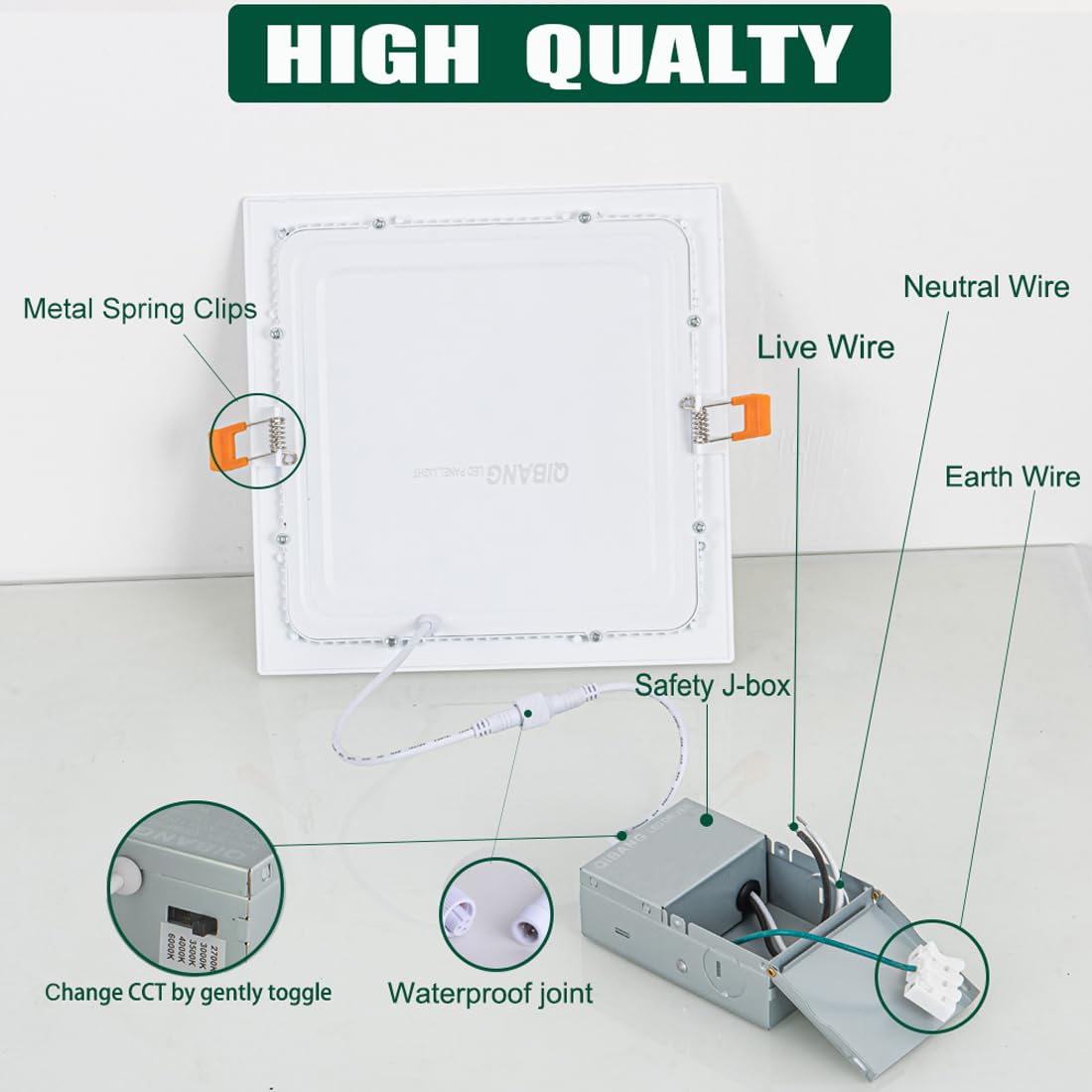 Qibang 4 Pack 8 Inch Square Led Recessed Lights Dimmable With Junction Box,3Cct 3000K-4000K-6000K Selectable,1600Lm Cri90+ 18W U