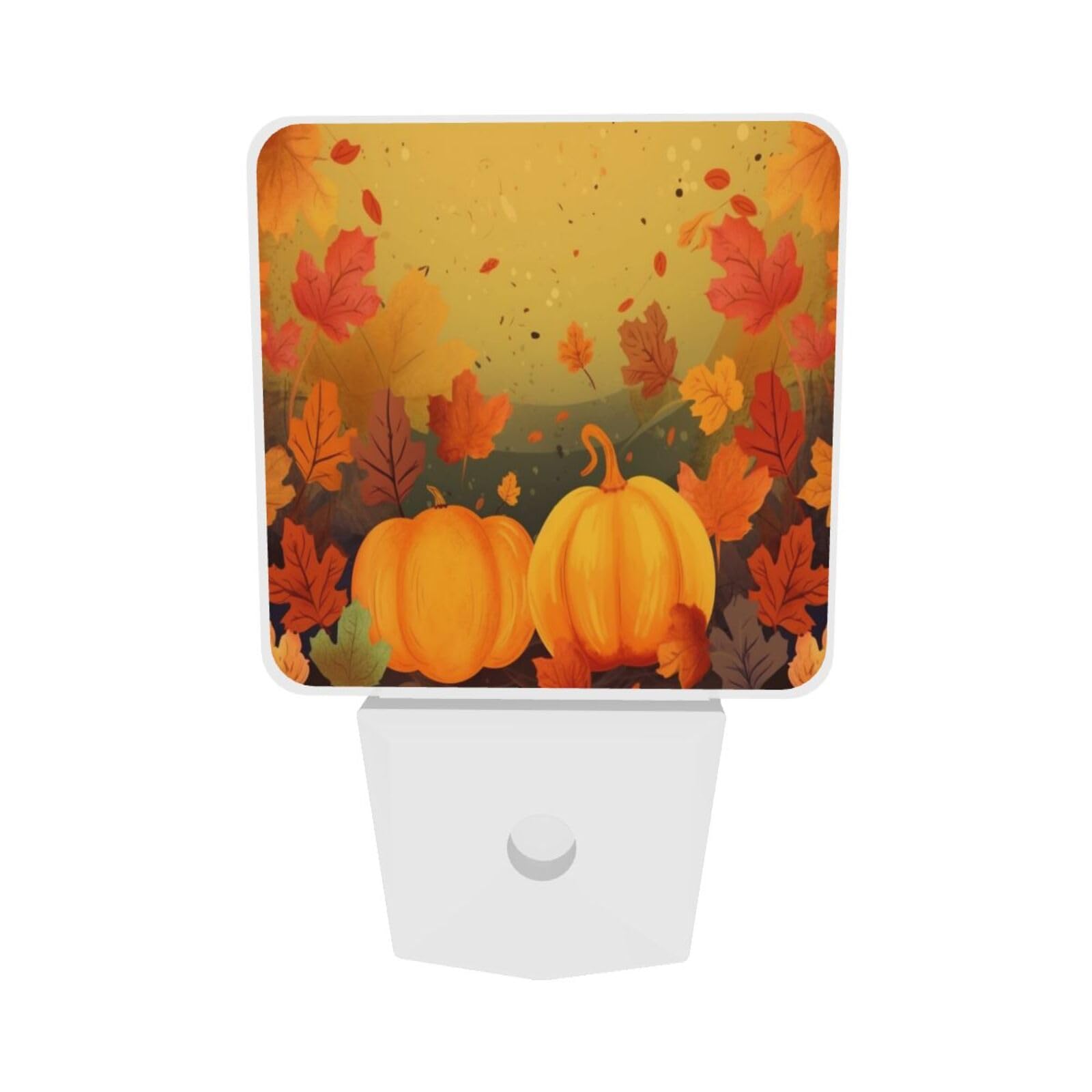 Nameapo Thanksgiving Pumpkins Led Plug-In Night Light 2-Pack  Auto Sensor Emergency Fall Leaf Nightlights Set Of 2 For Dawn Bedroom Kitchen/Dusk Bathroom/Night Stairs Hallway Toilet