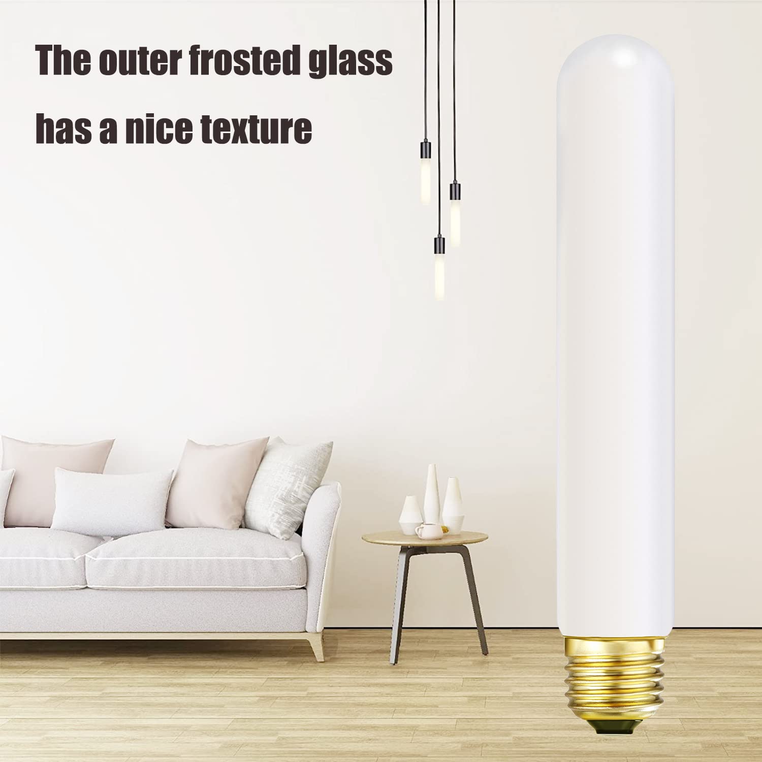 Leools T10 LED Bulb 6W Dimmable, 4000K Neutral White, 7.3in Frosted Glass, E26 Base, 4 Pack