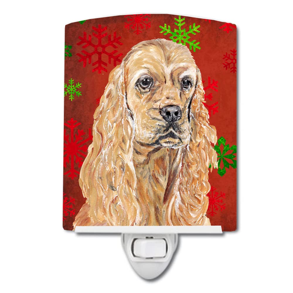 Carolines Treasures Ceramic Night Light, Buff Cocker Spaniel, 6x4x3in, Red Snowflakes, UL-Certified, Multicolor