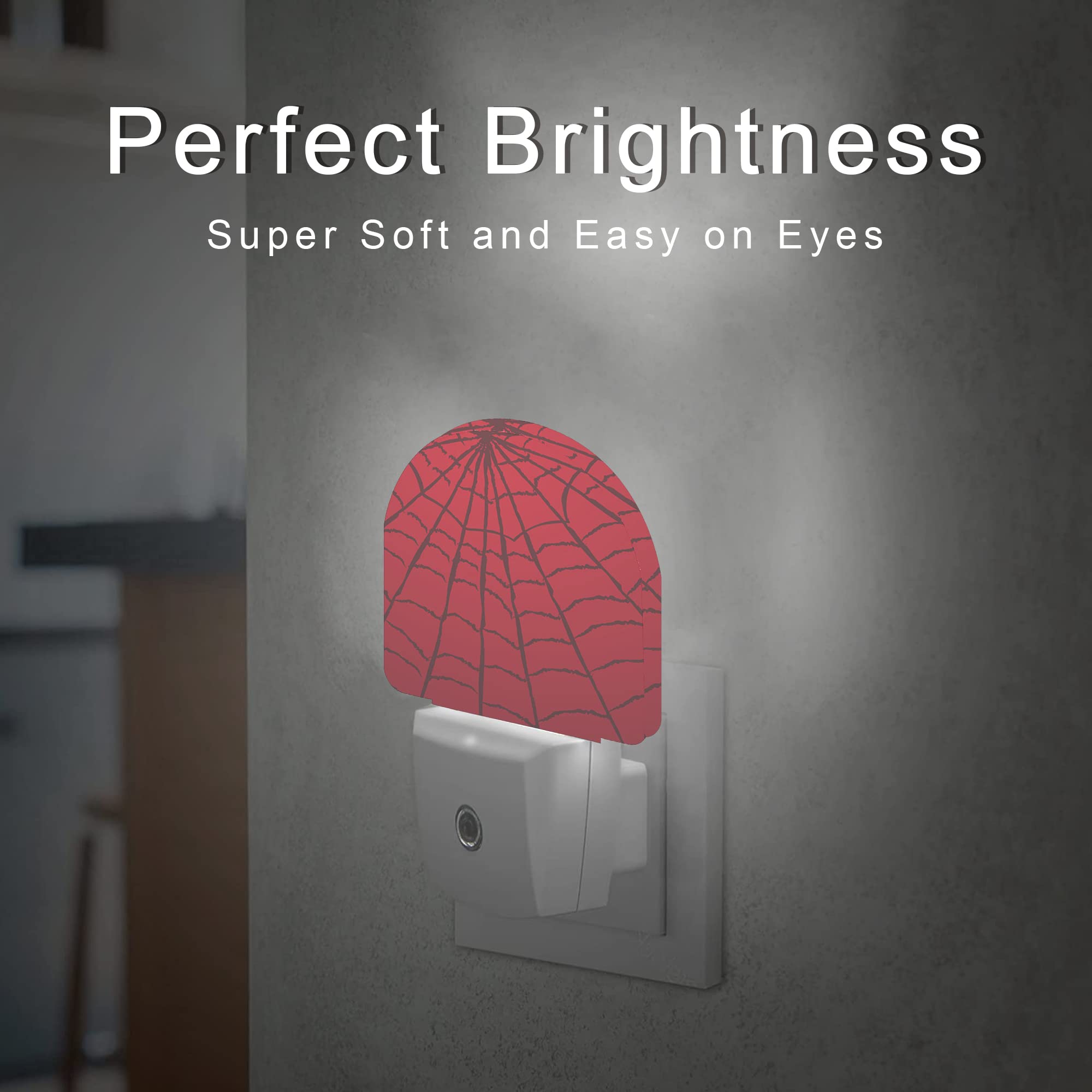 Aowula Red Spider Web Night Light,Plug-In Wall Led Night Lights Decor For Boys Girls Room,Dusk To Dawn Sensor Wall Lamp For Stairway/Hallway/Kitchen,0.5W