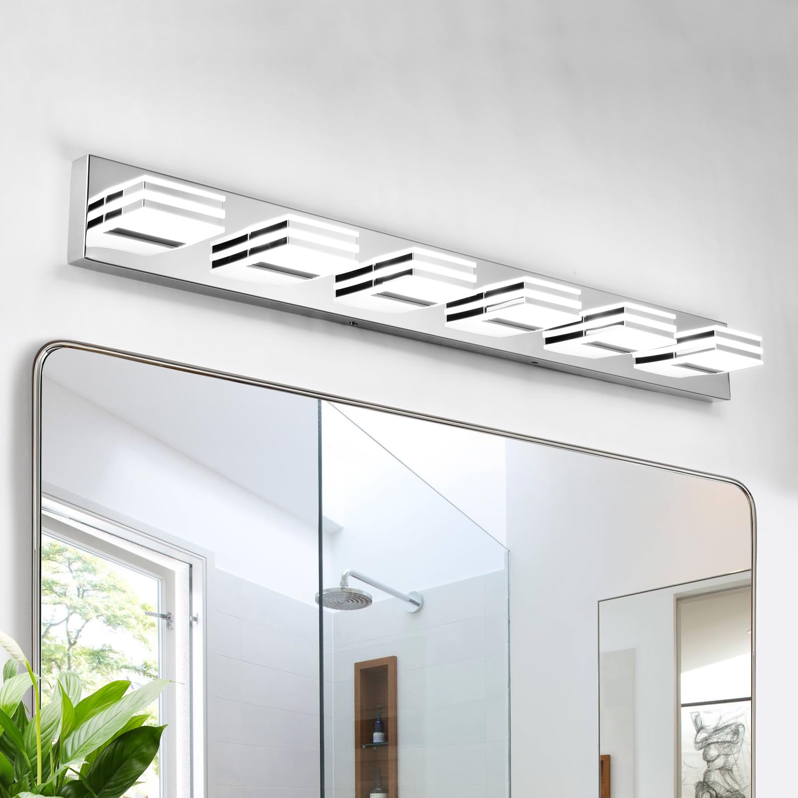 yumcrelect Modern Bathroom Light Fixtures 6-Light LED Vanity Bar 41-Inch Chrome Stainless Steel Model 6210
