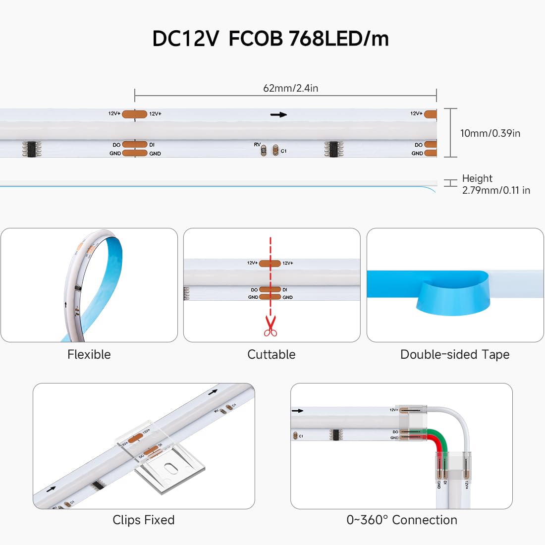 Btf-Lighting Fcob Cob Led Strip Ws2814 Ic Rgbw 3000K Flexible High Density Color Chasing Uniform Light 9.8Ft Dc12V 16Ic/M 10Mm W